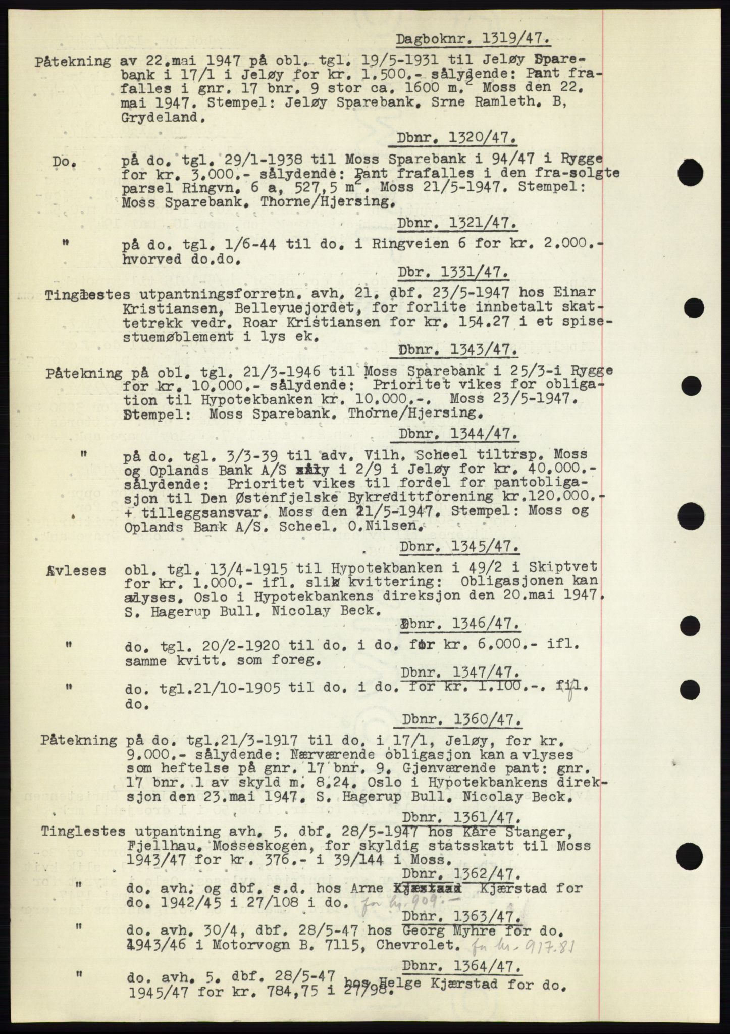 Moss sorenskriveri, SAO/A-10168: Pantebok nr. C10, 1938-1950, Dagboknr: 1319/1947