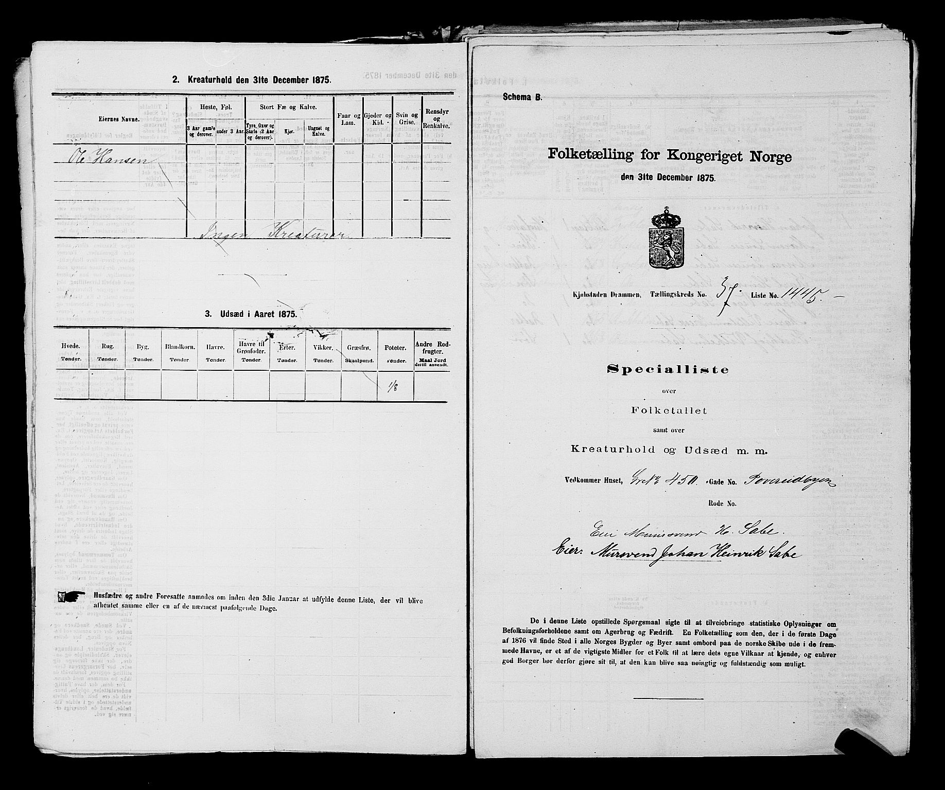 SAKO, Folketelling 1875 for 0602 Drammen kjøpstad, 1875, s. 3131