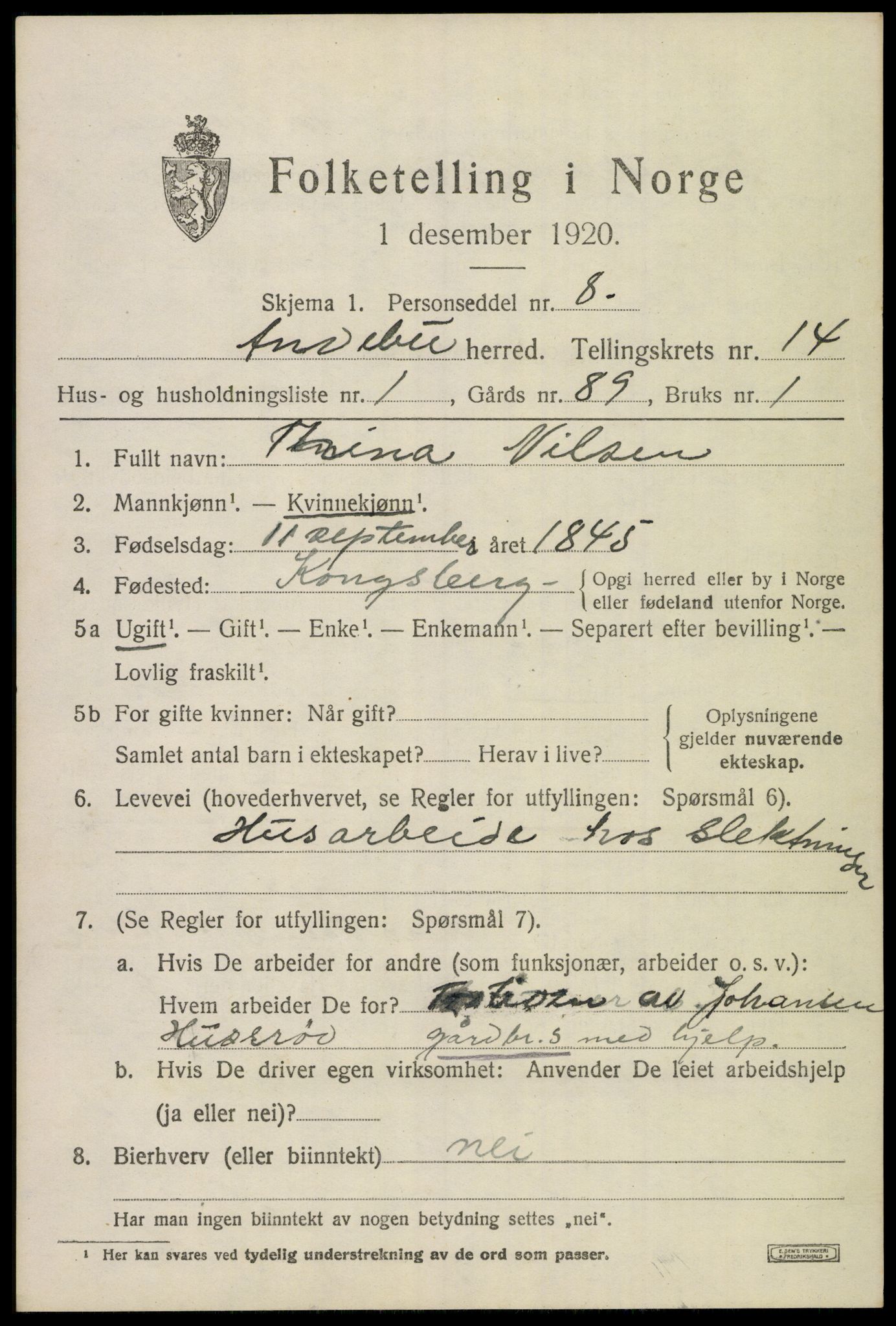 SAKO, Folketelling 1920 for 0719 Andebu herred, 1920, s. 5100
