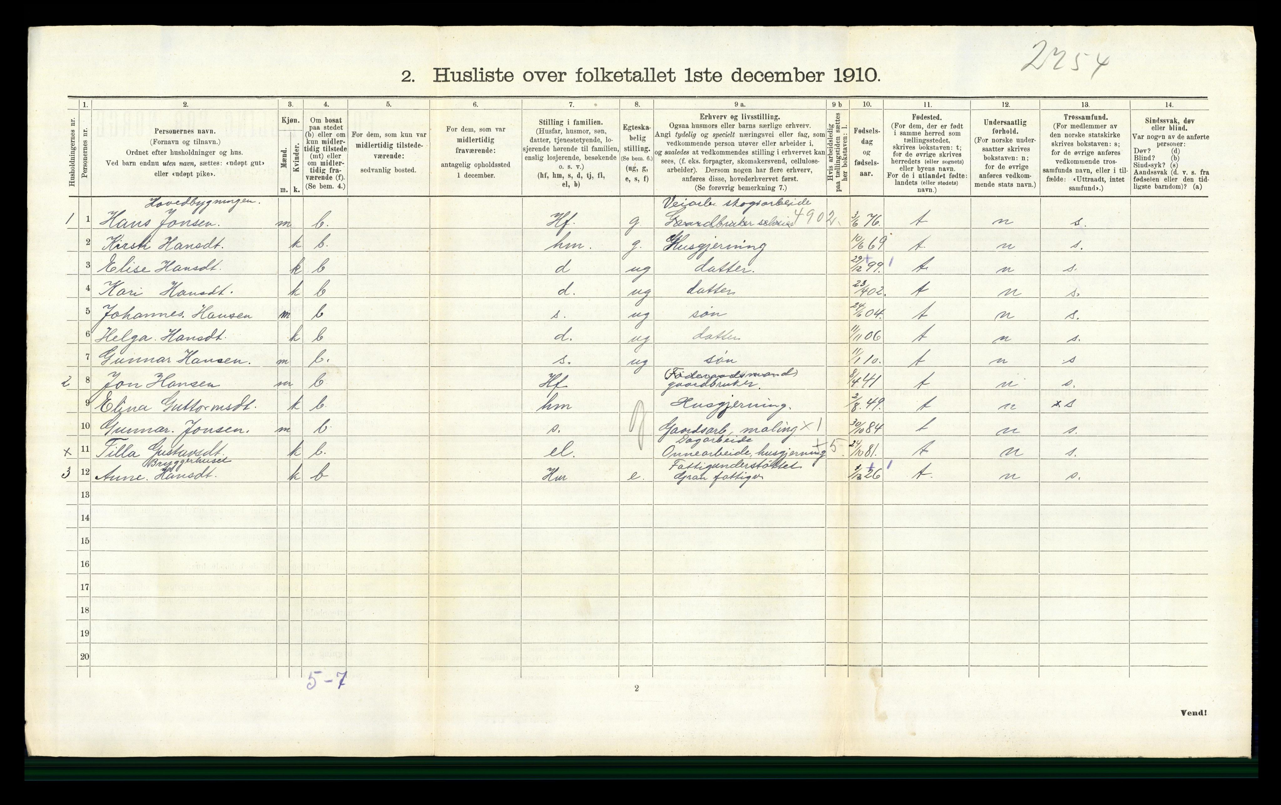 RA, Folketelling 1910 for 0534 Gran herred, 1910, s. 542