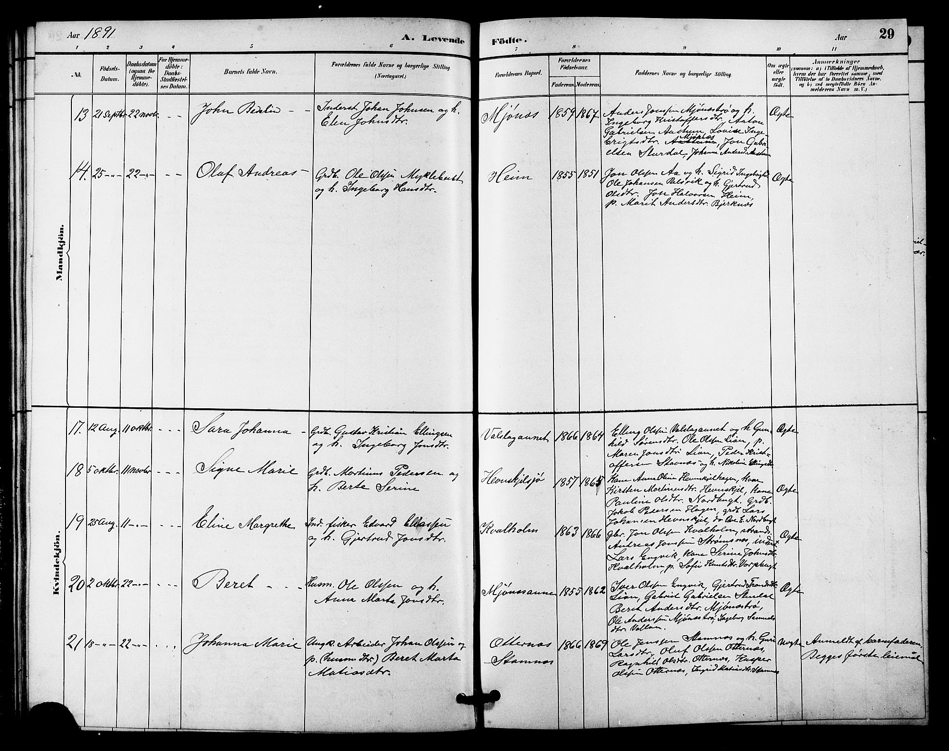 Ministerialprotokoller, klokkerbøker og fødselsregistre - Sør-Trøndelag, AV/SAT-A-1456/633/L0519: Klokkerbok nr. 633C01, 1884-1905, s. 29