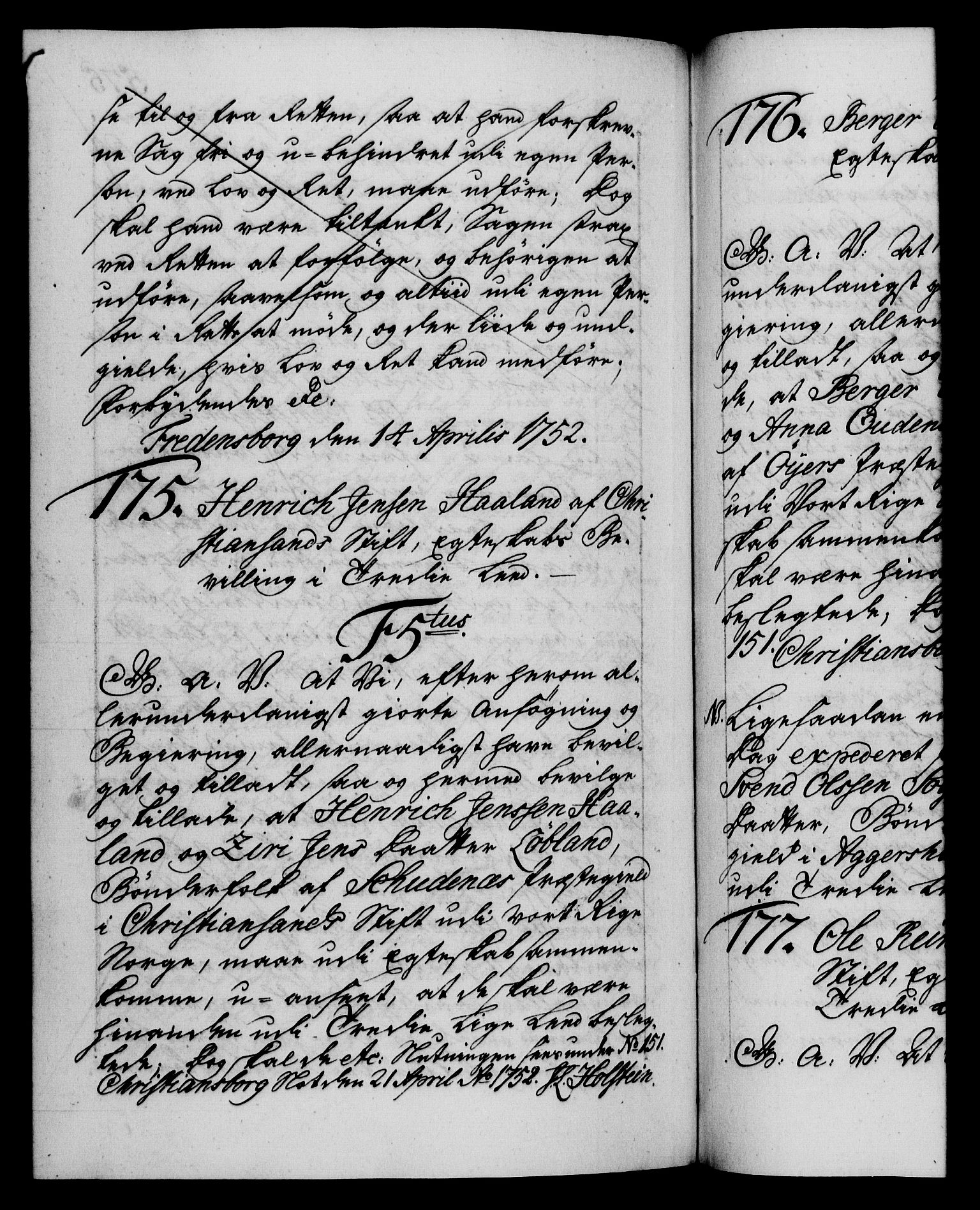 Danske Kanselli 1572-1799, RA/EA-3023/F/Fc/Fca/Fcaa/L0037: Norske registre, 1751-1752, s. 575b