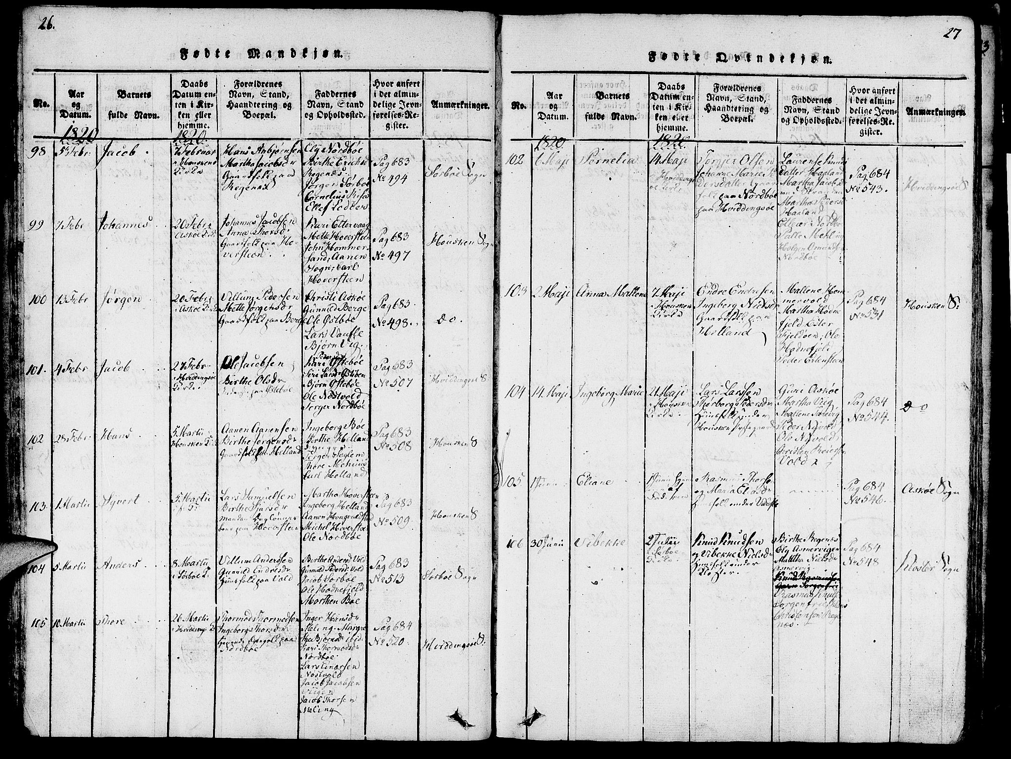 Rennesøy sokneprestkontor, AV/SAST-A -101827/H/Ha/Haa/L0004: Ministerialbok nr. A 4, 1816-1837, s. 26-27