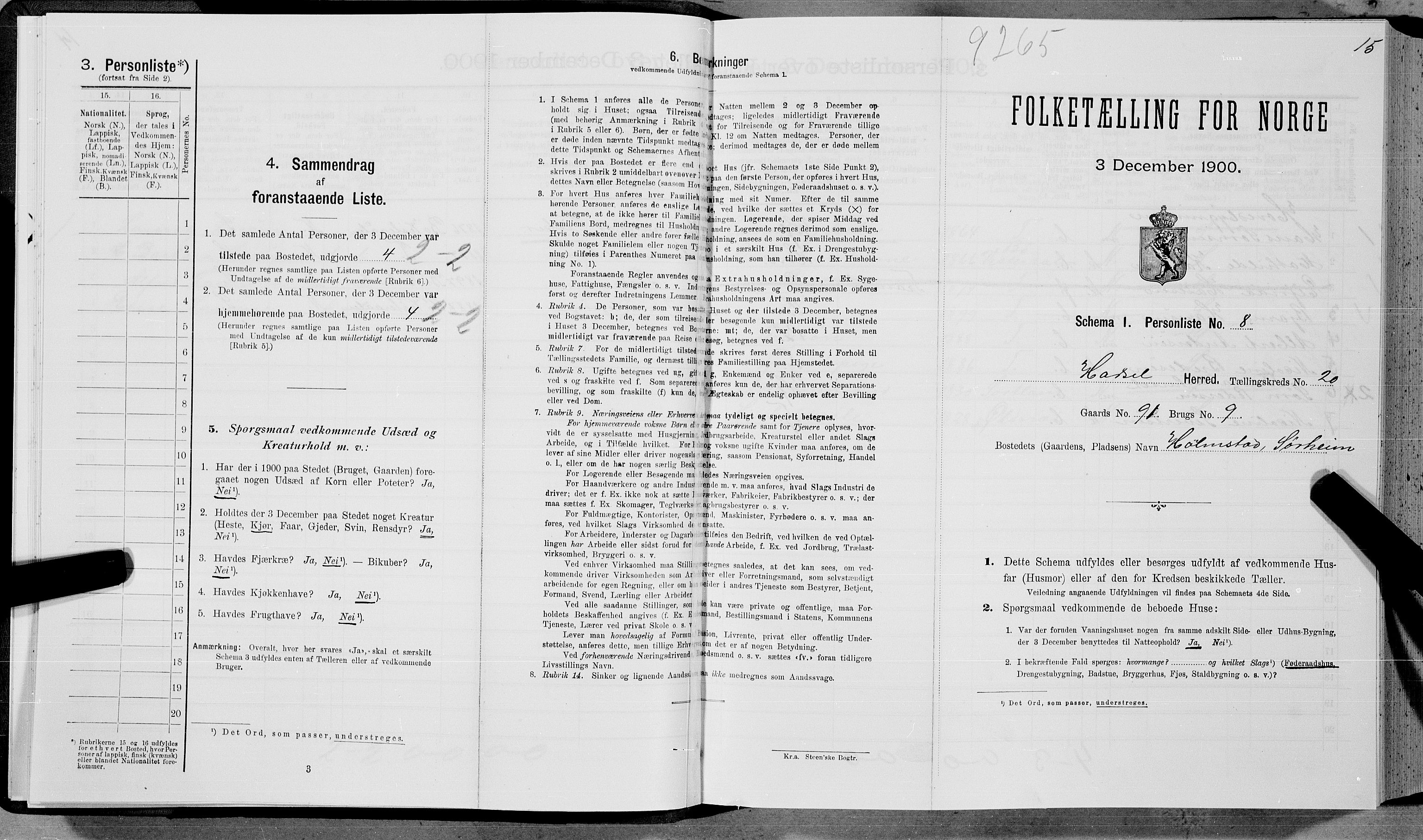 SAT, Folketelling 1900 for 1866 Hadsel herred, 1900, s. 1910