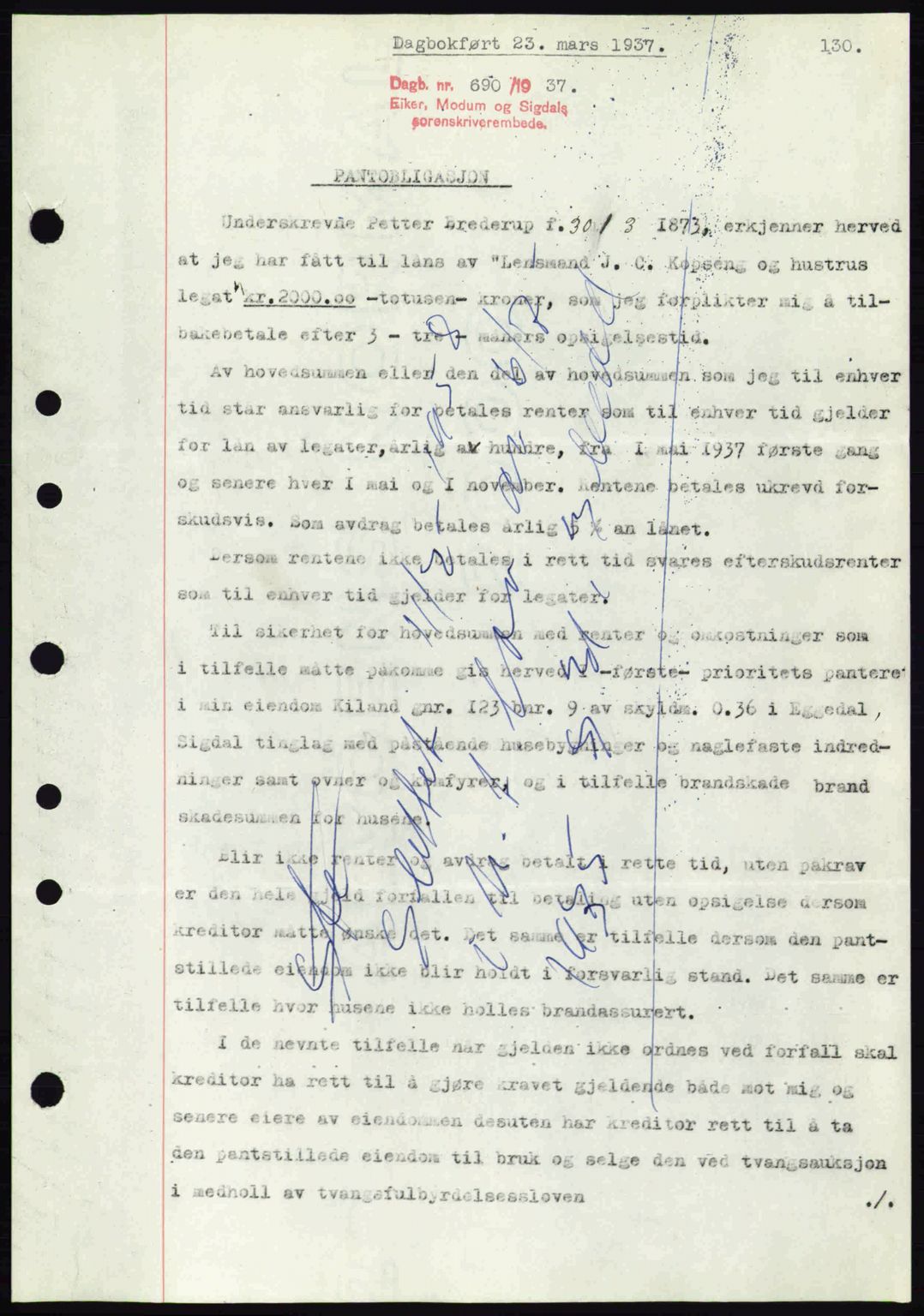 Eiker, Modum og Sigdal sorenskriveri, SAKO/A-123/G/Ga/Gab/L0035: Pantebok nr. A5, 1937-1937, Dagboknr: 690/1937