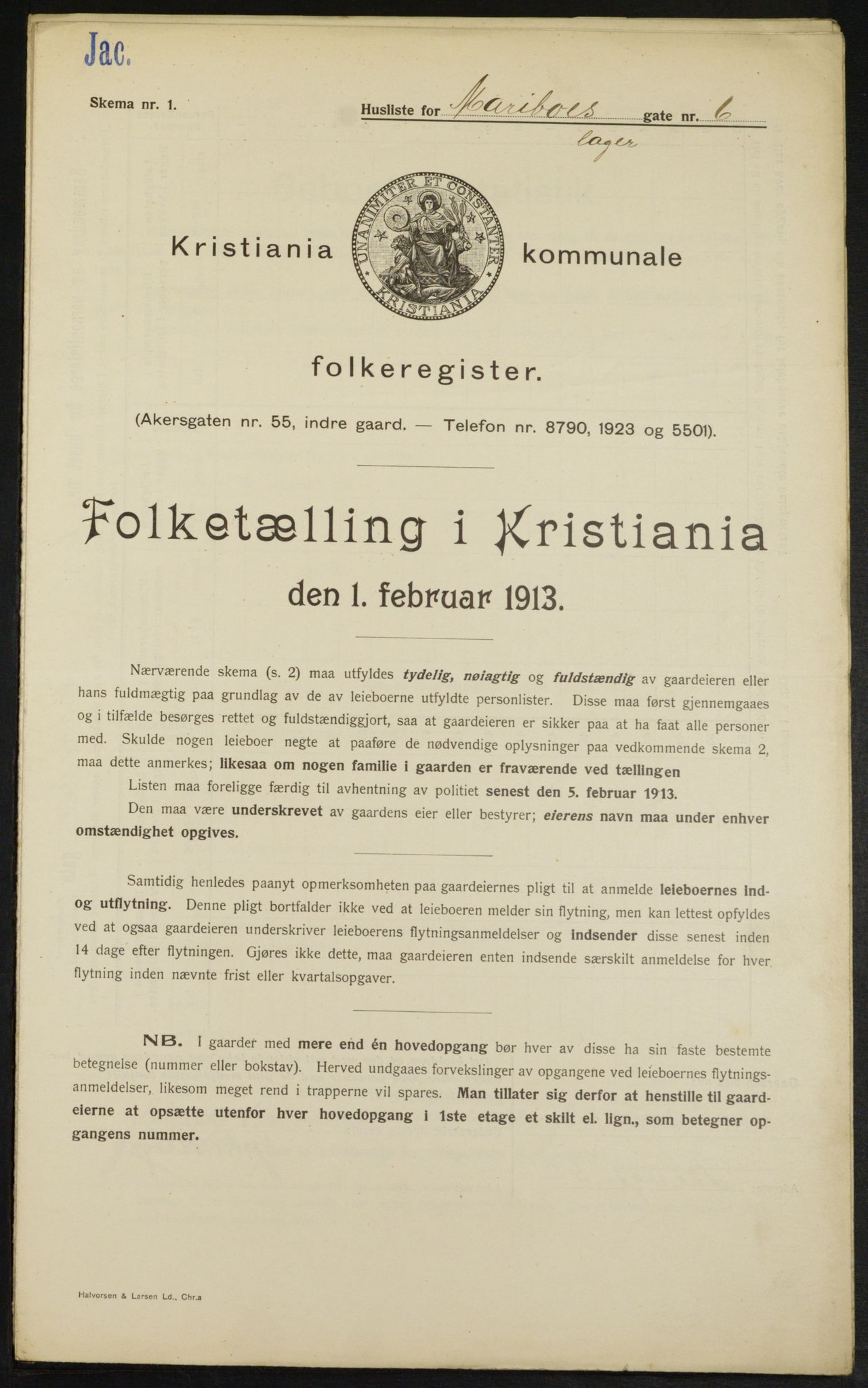 OBA, Kommunal folketelling 1.2.1913 for Kristiania, 1913, s. 60207