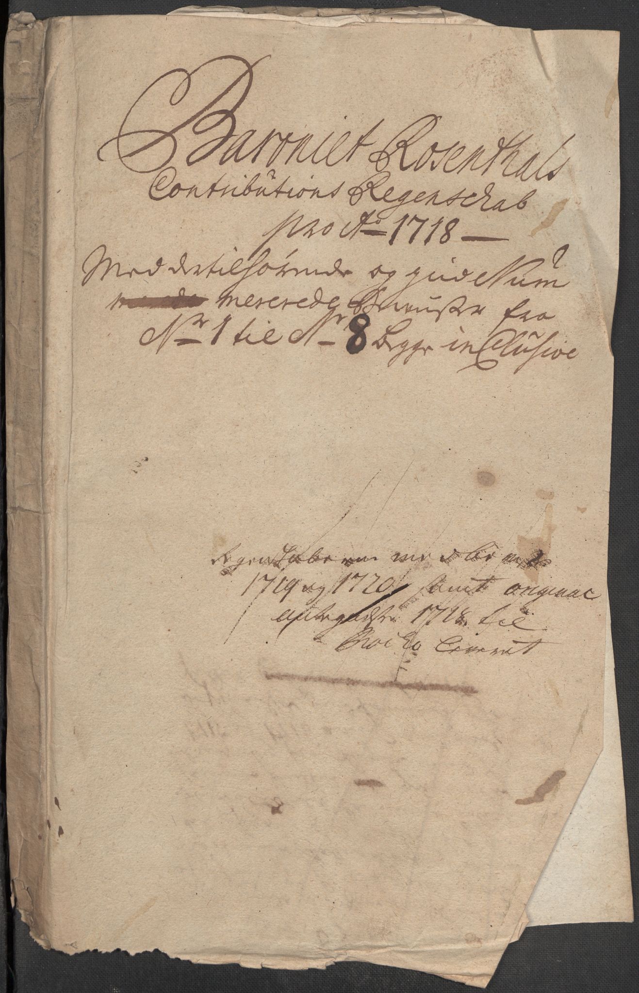 Rentekammeret inntil 1814, Reviderte regnskaper, Fogderegnskap, RA/EA-4092/R49/L3140: Fogderegnskap Rosendal Baroni, 1718-1720, s. 3