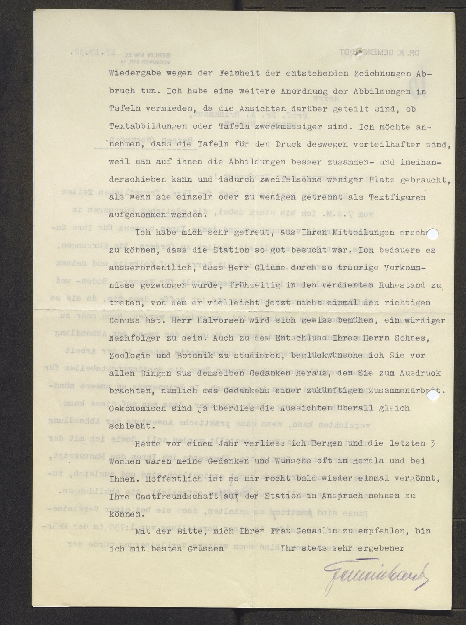 Bergens Museum, AV/SAB-A-17301/13/D/L0002: Korrespondanse , 1928-1940, s. 465
