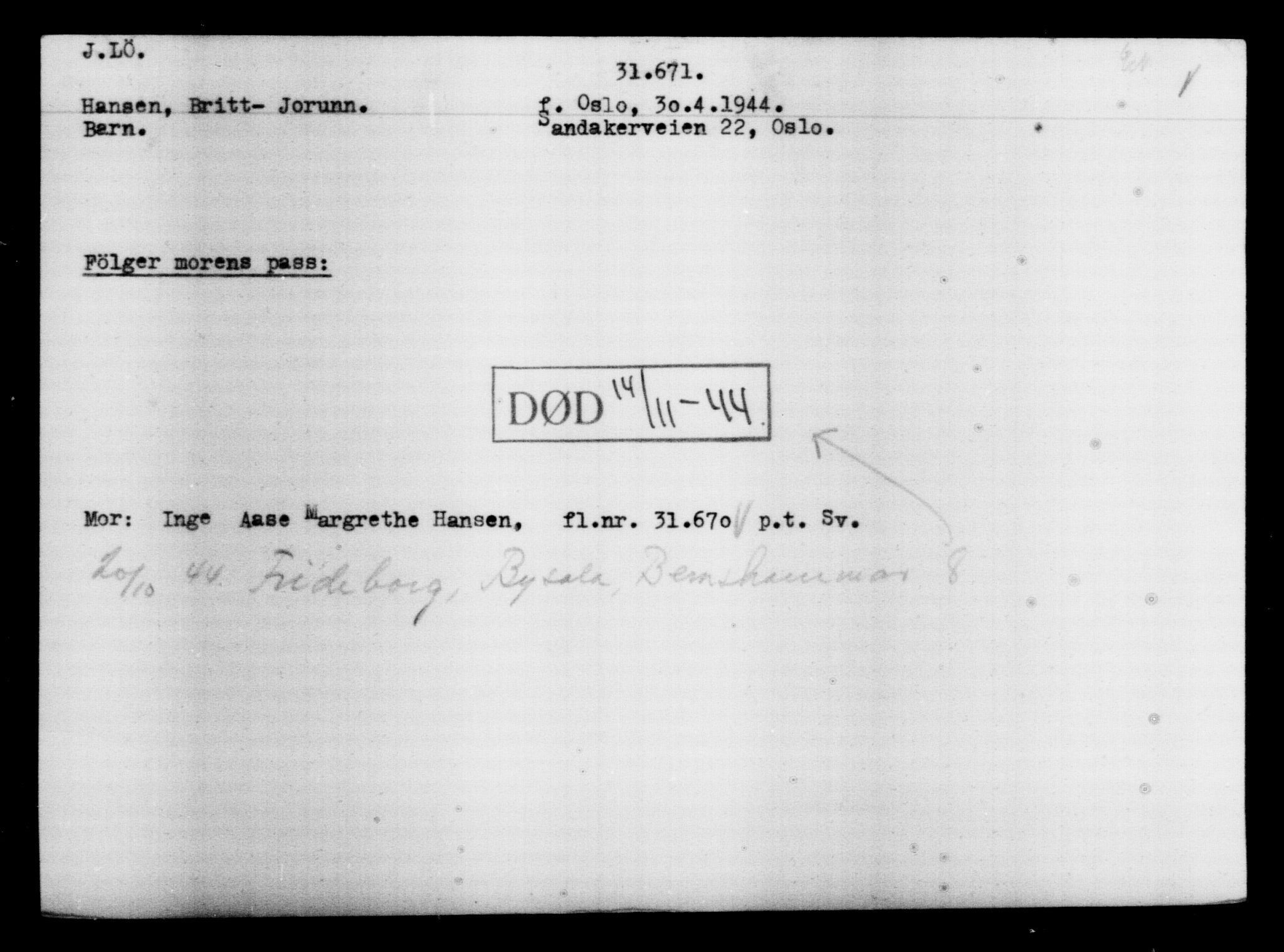 Den Kgl. Norske Legasjons Flyktningskontor, AV/RA-S-6753/V/Va/L0013: Kjesäterkartoteket.  Flyktningenr. 31500-34731, 1940-1945, s. 186