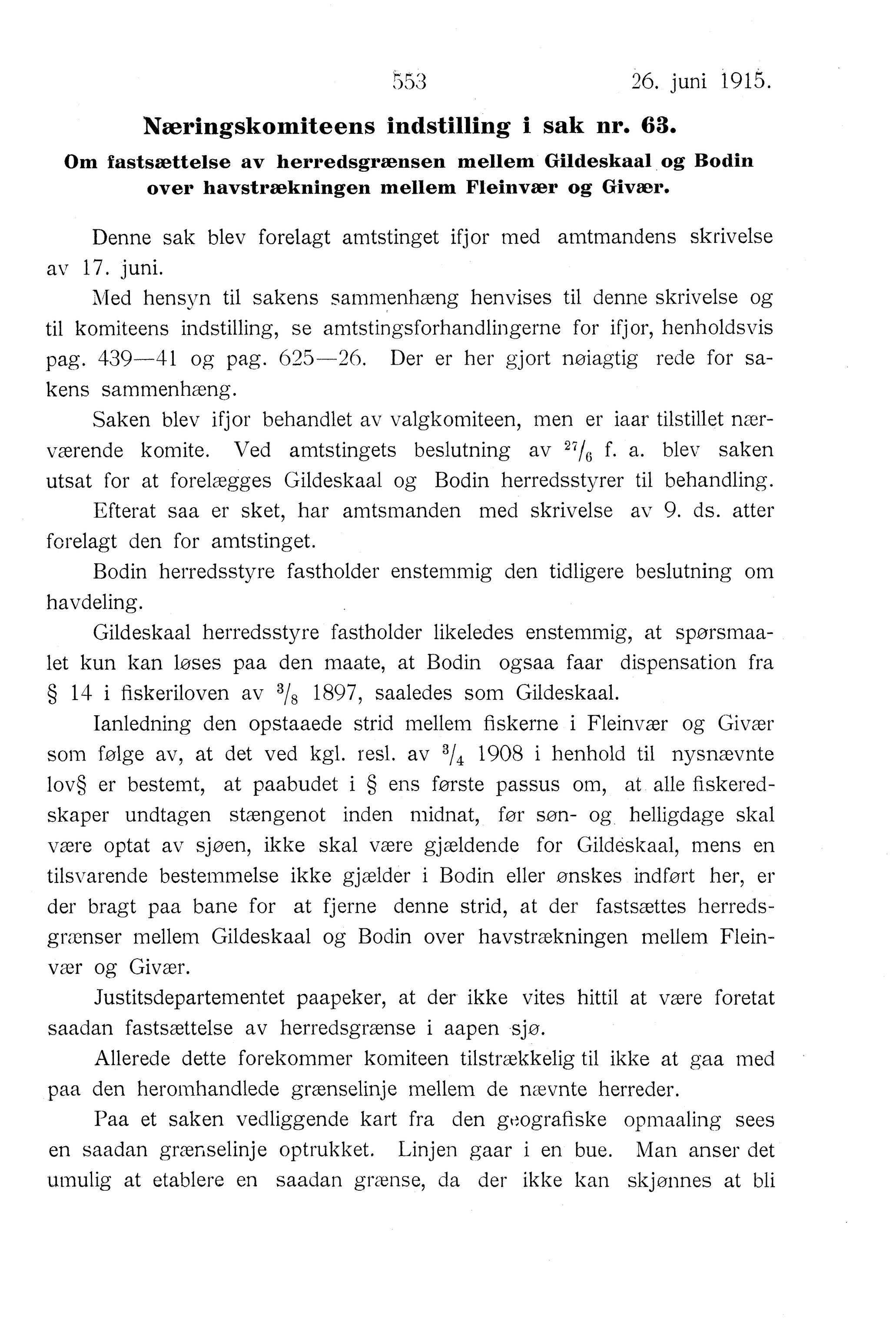 Nordland Fylkeskommune. Fylkestinget, AIN/NFK-17/176/A/Ac/L0038: Fylkestingsforhandlinger 1915, 1915