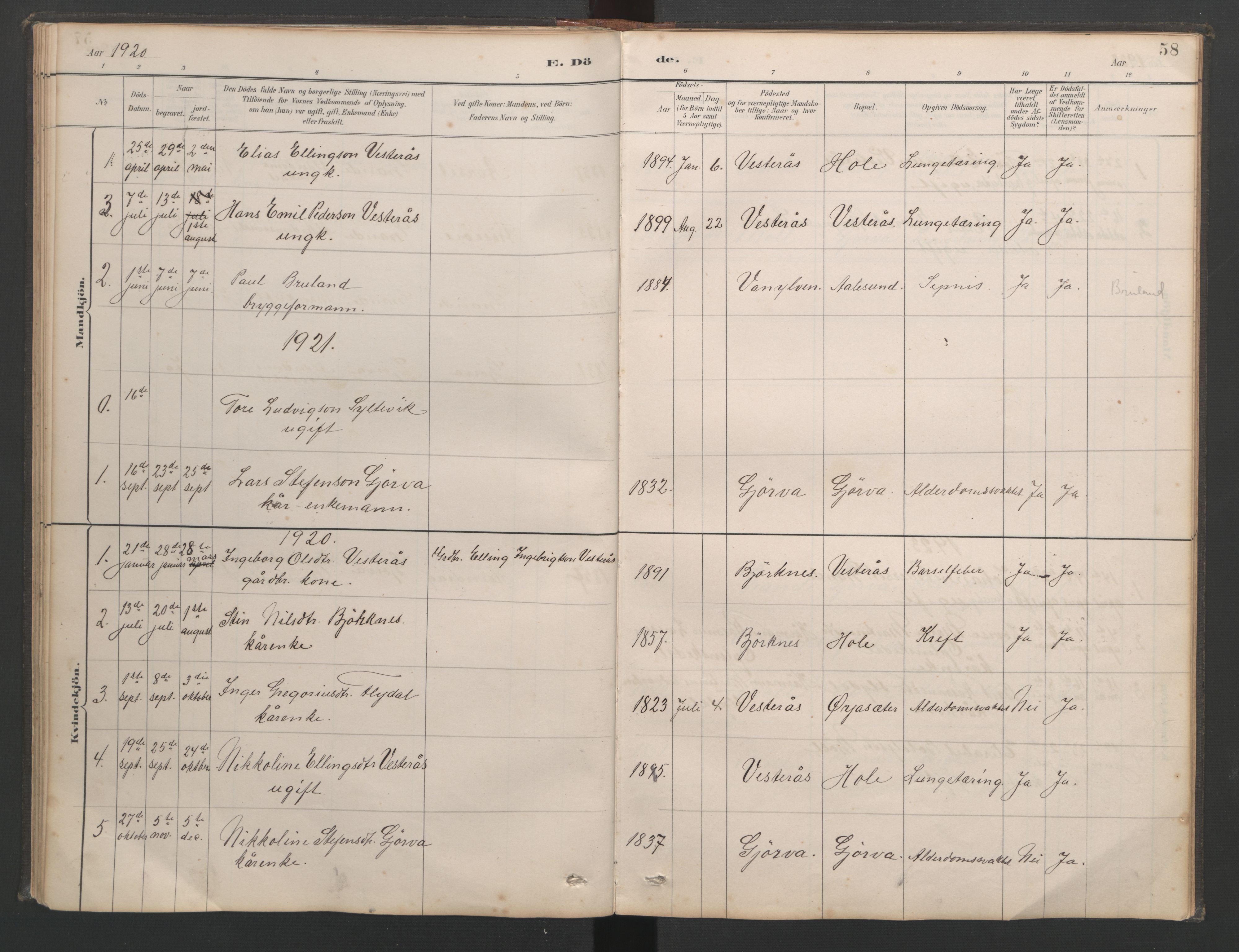 Ministerialprotokoller, klokkerbøker og fødselsregistre - Møre og Romsdal, AV/SAT-A-1454/518/L0237: Klokkerbok nr. 518C04, 1885-1963, s. 58