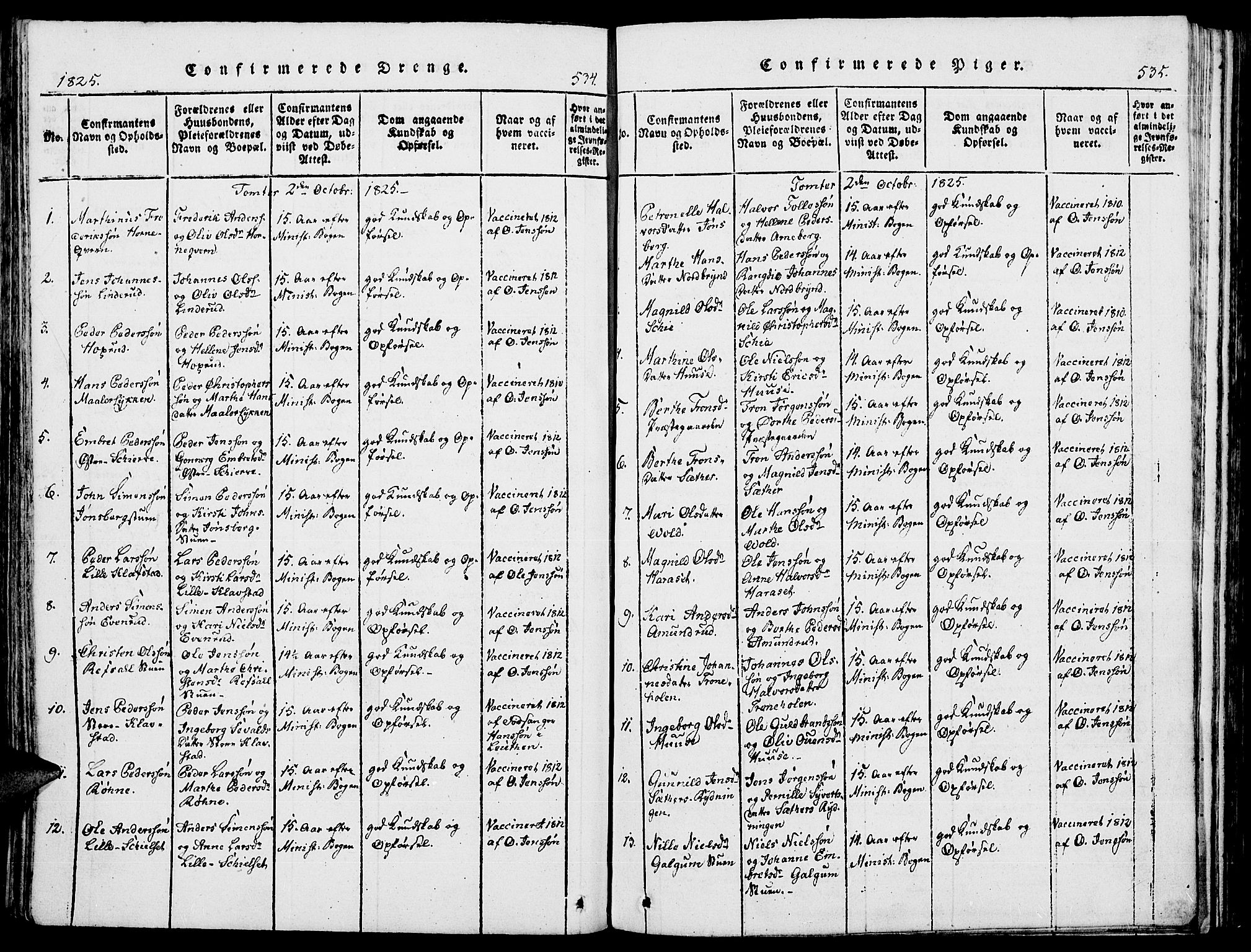 Romedal prestekontor, SAH/PREST-004/K/L0002: Ministerialbok nr. 2, 1814-1828, s. 534-535