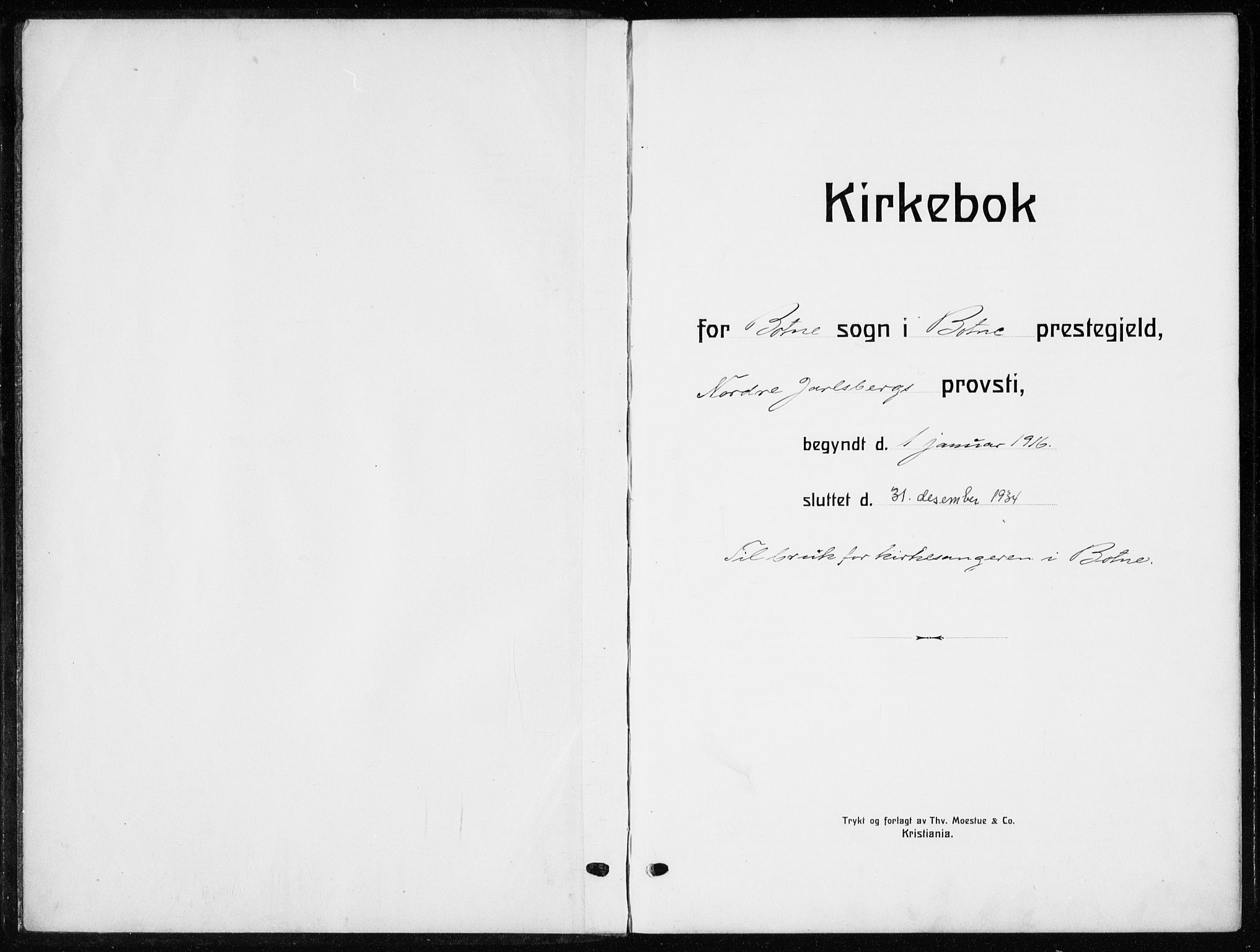 Botne kirkebøker, SAKO/A-340/G/Ga/L0005: Klokkerbok nr. I 5, 1916-1934
