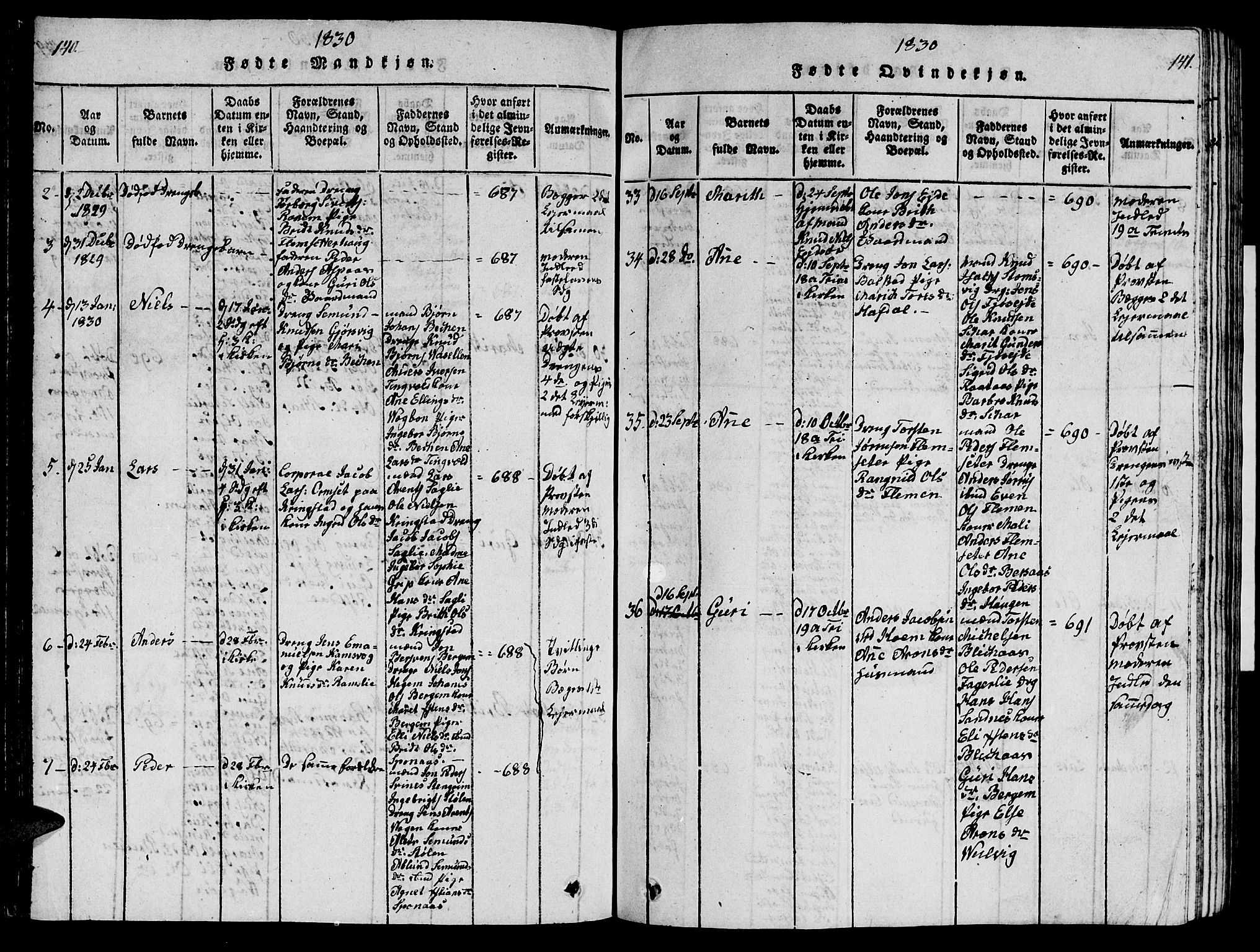 Ministerialprotokoller, klokkerbøker og fødselsregistre - Møre og Romsdal, AV/SAT-A-1454/586/L0990: Klokkerbok nr. 586C01, 1819-1837, s. 140-141