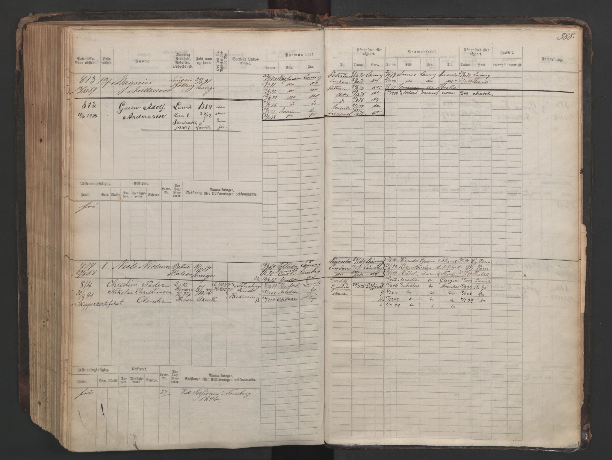 Larvik innrulleringskontor, AV/SAKO-A-787/F/Fc/L0003: Hovedrulle, 1868, s. 388