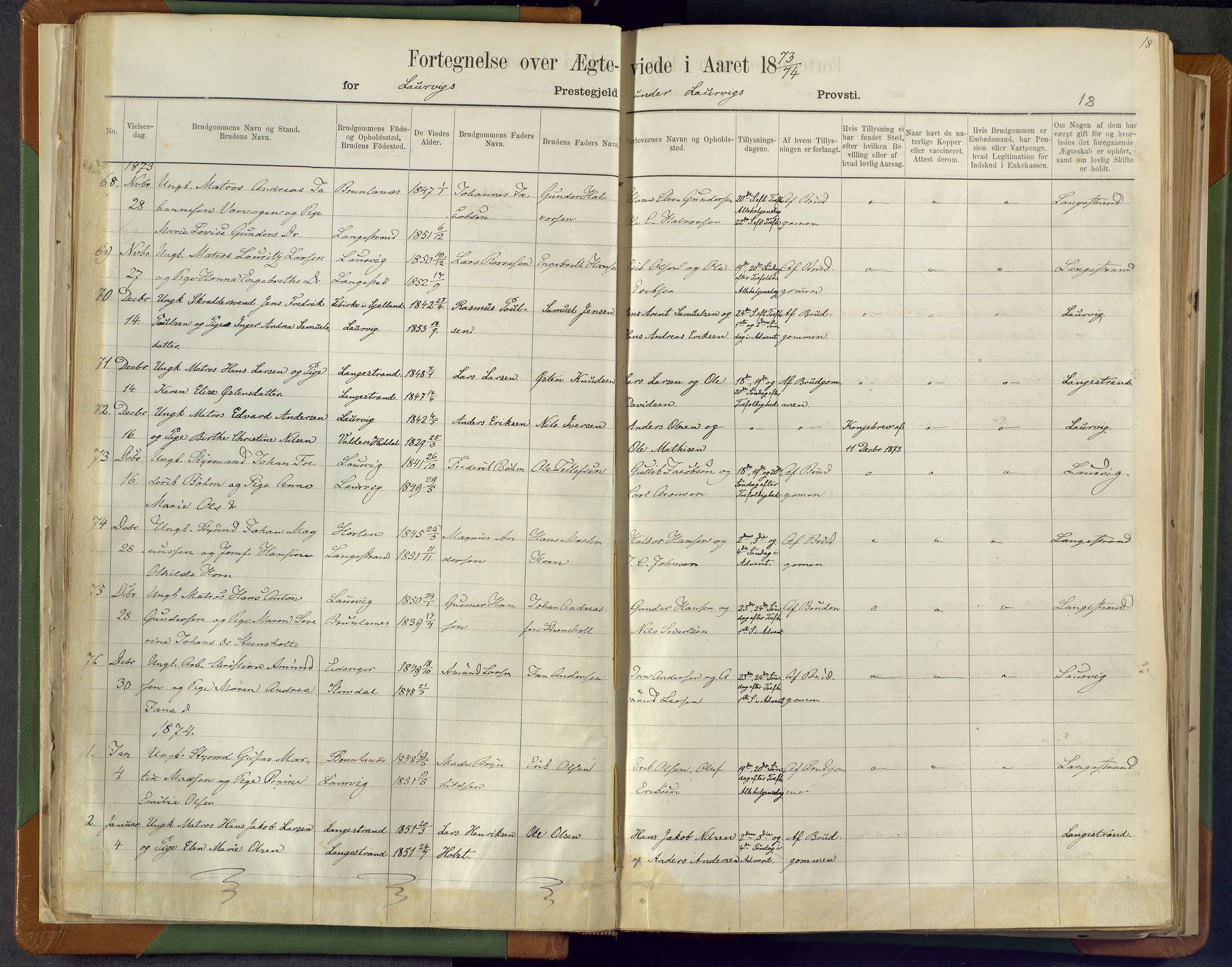 Larvik kirkebøker, SAKO/A-352/F/Fa/L0007: Ministerialbok nr. I 7, 1871-1883, s. 18