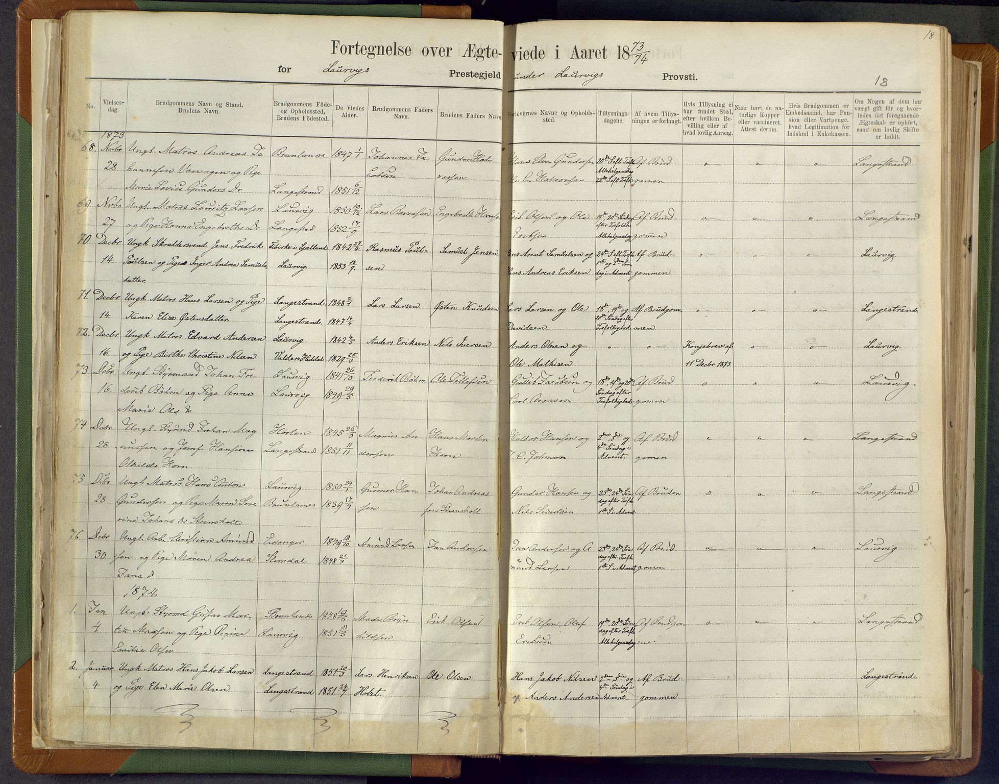 Larvik kirkebøker, AV/SAKO-A-352/F/Fa/L0007: Ministerialbok nr. I 7, 1871-1883, s. 18