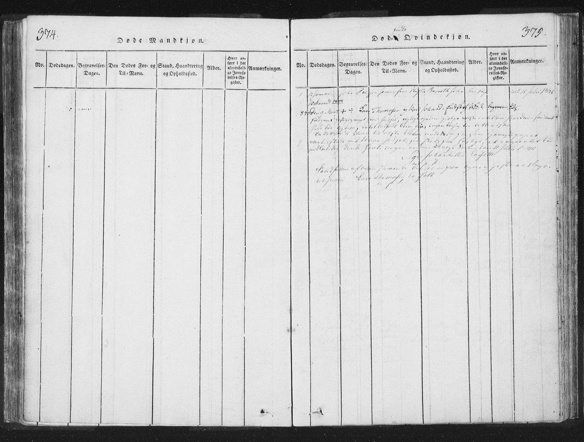 Ministerialprotokoller, klokkerbøker og fødselsregistre - Nord-Trøndelag, AV/SAT-A-1458/755/L0491: Ministerialbok nr. 755A01 /2, 1817-1864, s. 374-375