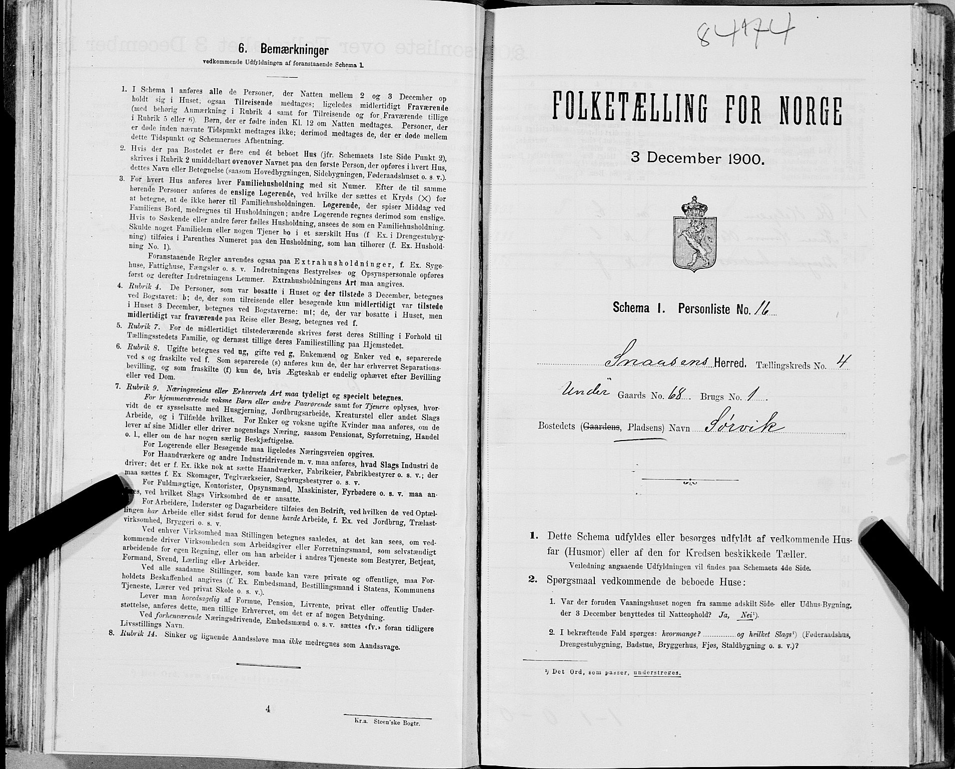 SAT, Folketelling 1900 for 1736 Snåsa herred, 1900, s. 885