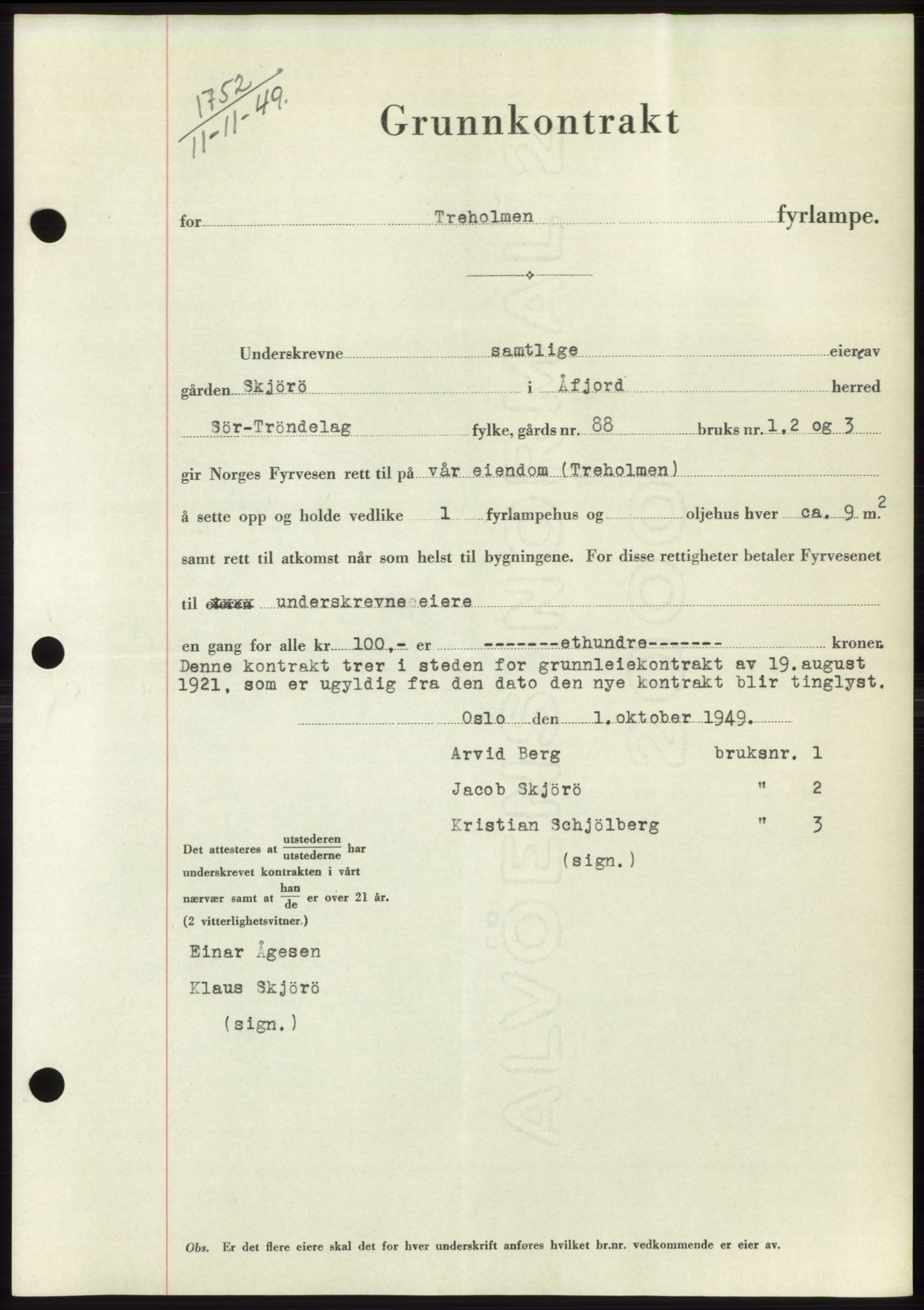 Fosen sorenskriveri, AV/SAT-A-1107/1/2/2C: Pantebok nr. B3, 1948-1950, Dagboknr: 1752/1949