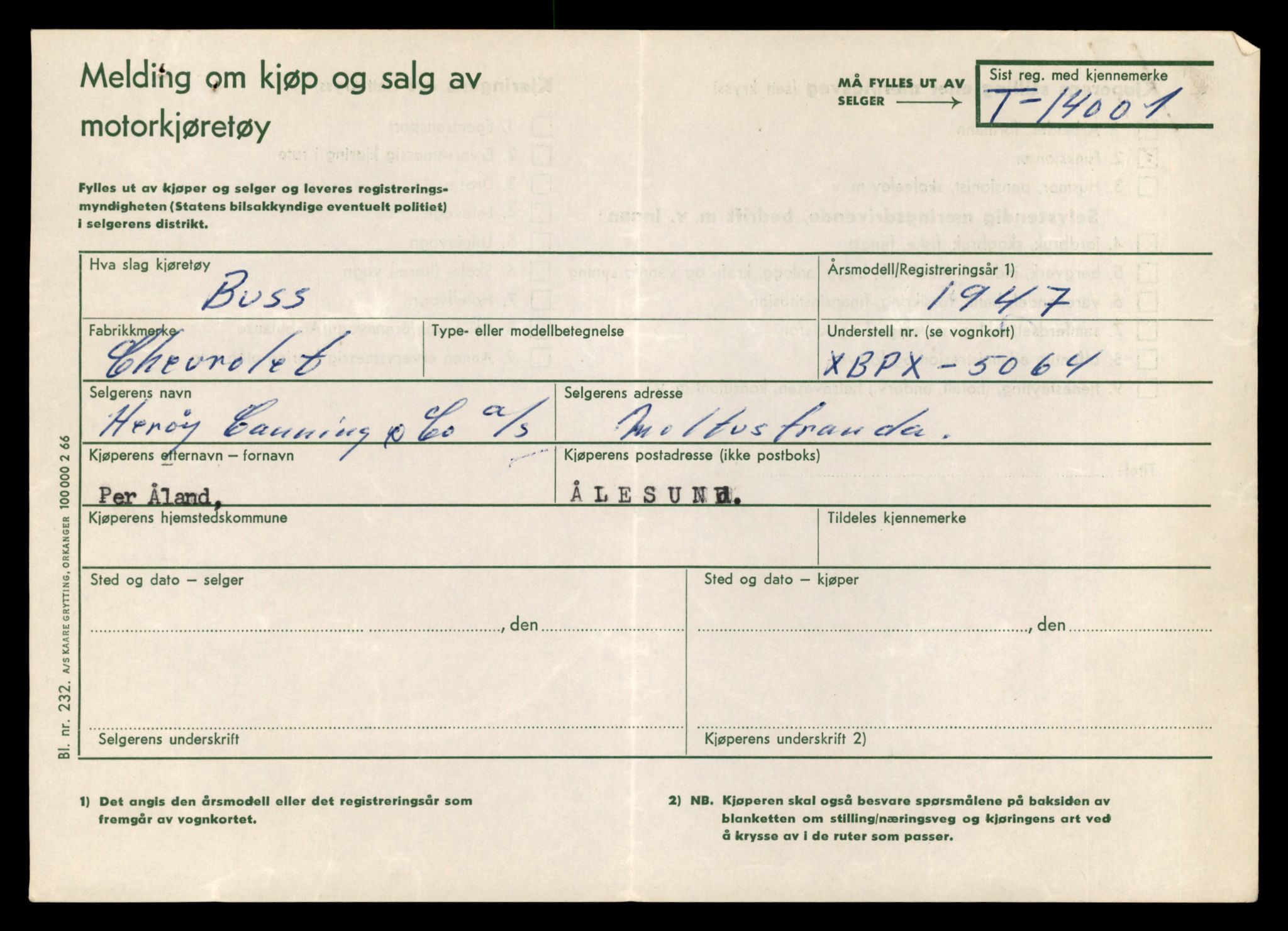 Møre og Romsdal vegkontor - Ålesund trafikkstasjon, AV/SAT-A-4099/F/Fe/L0042: Registreringskort for kjøretøy T 13906 - T 14079, 1927-1998, s. 1277