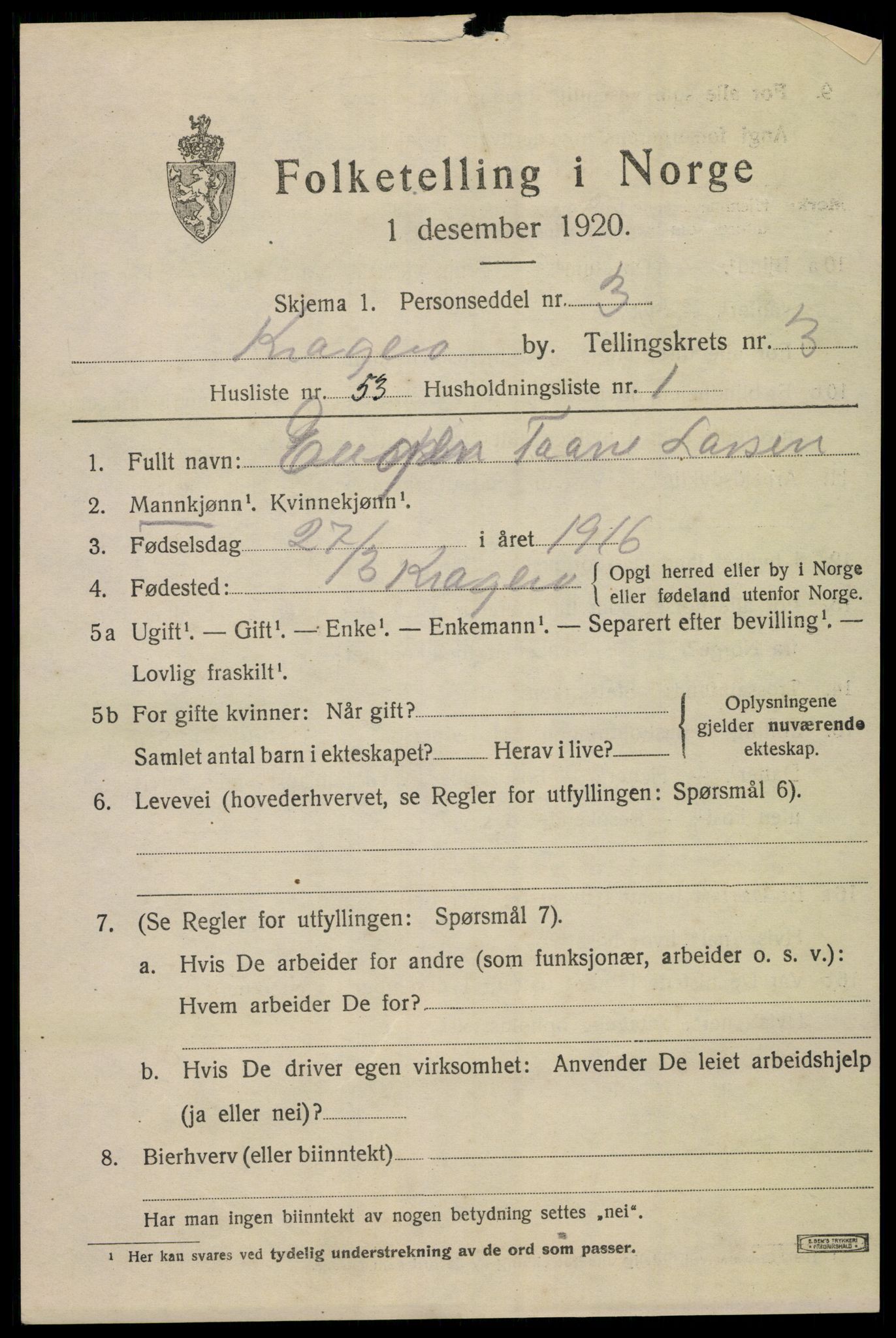 SAKO, Folketelling 1920 for 0801 Kragerø kjøpstad, 1920, s. 7683