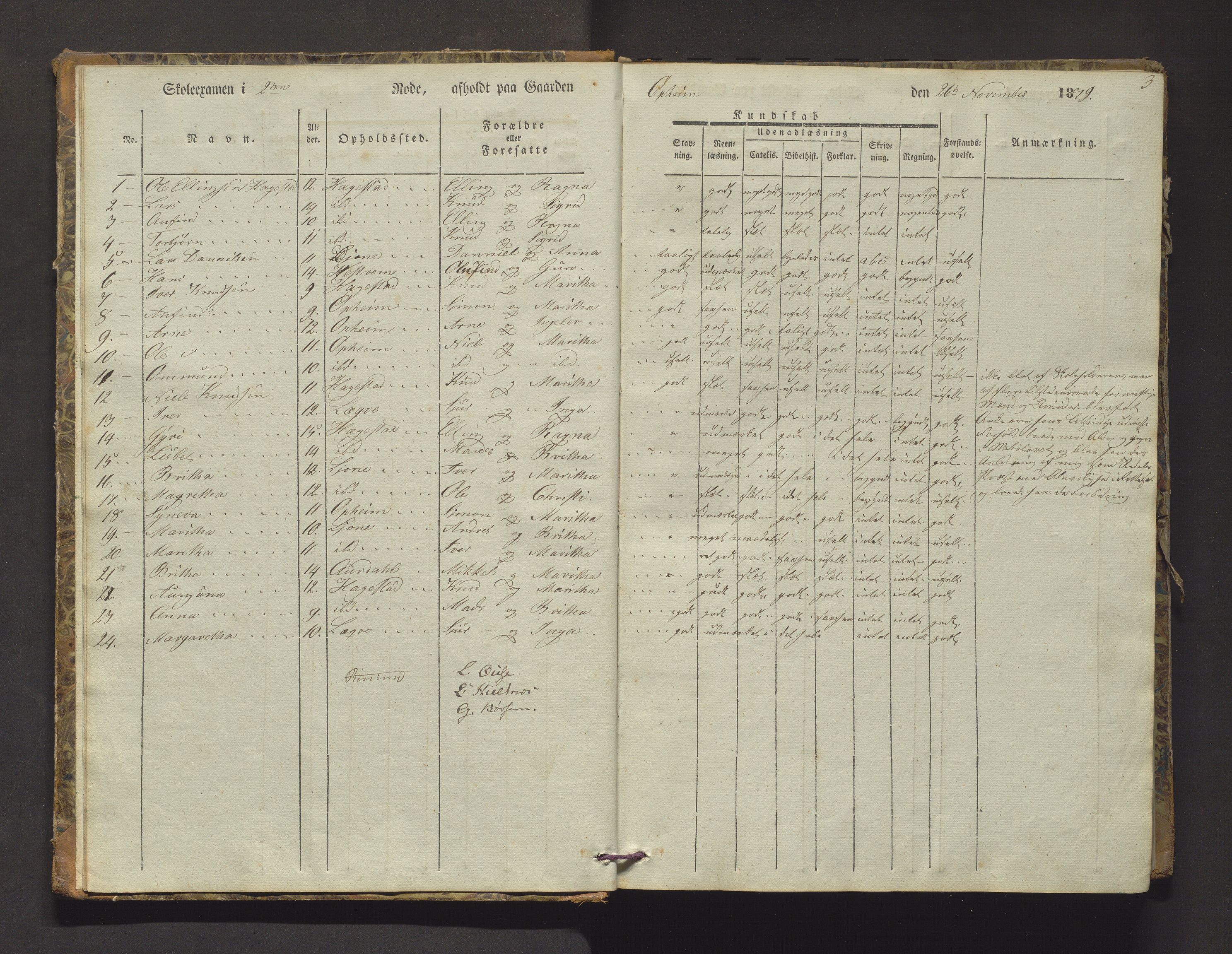 Ulvik sokneprestembete, AV/SAB-A-78801/J/Jb/Jbc/L0001: Skuleeksamensprotokoll for Granvin prestegjeld, 1839-1865