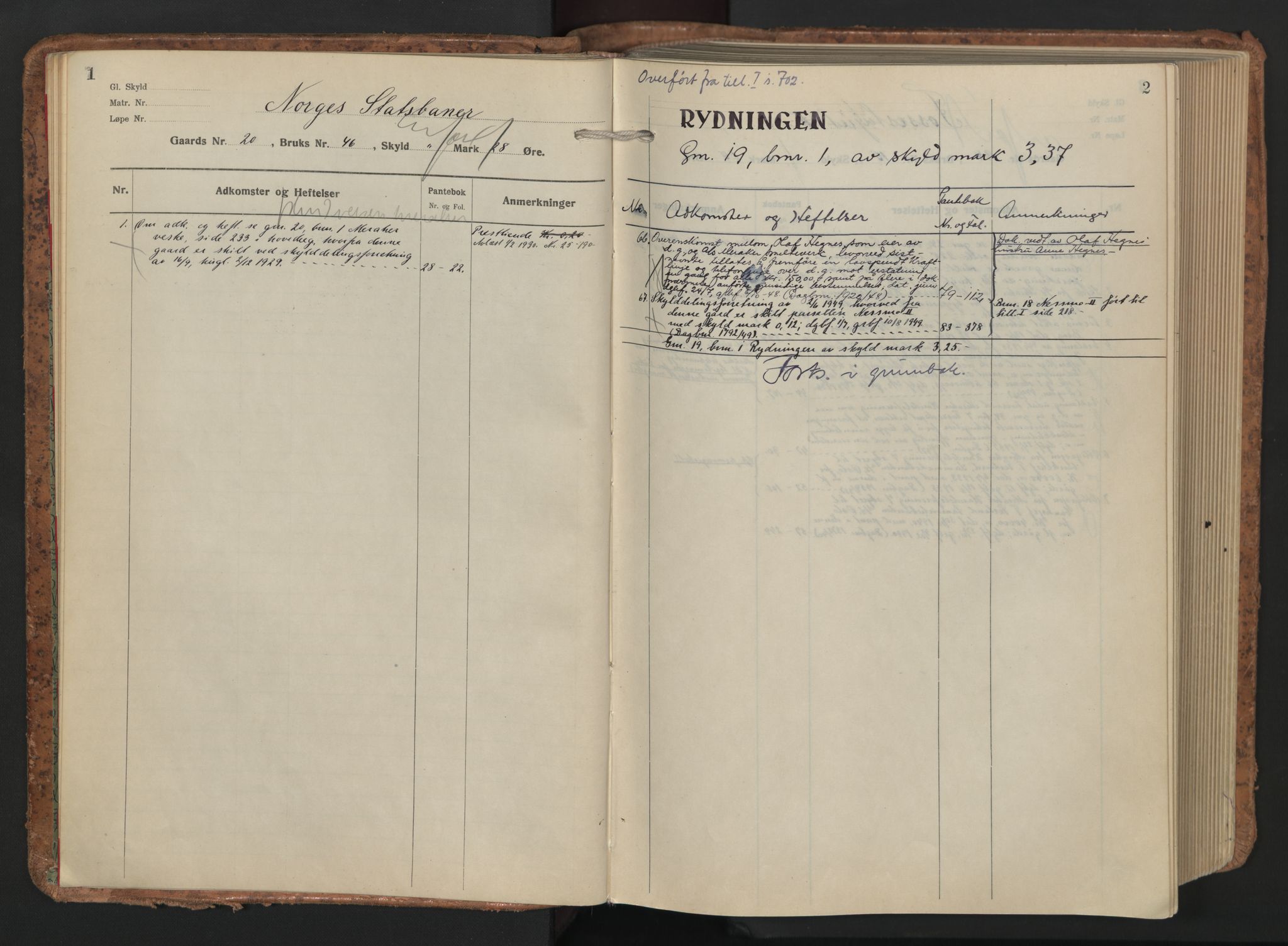 Stjør- og Verdal sorenskriveri, AV/SAT-A-4167/1/2/2A/L0023: Panteregister nr. 23, s. 1-2