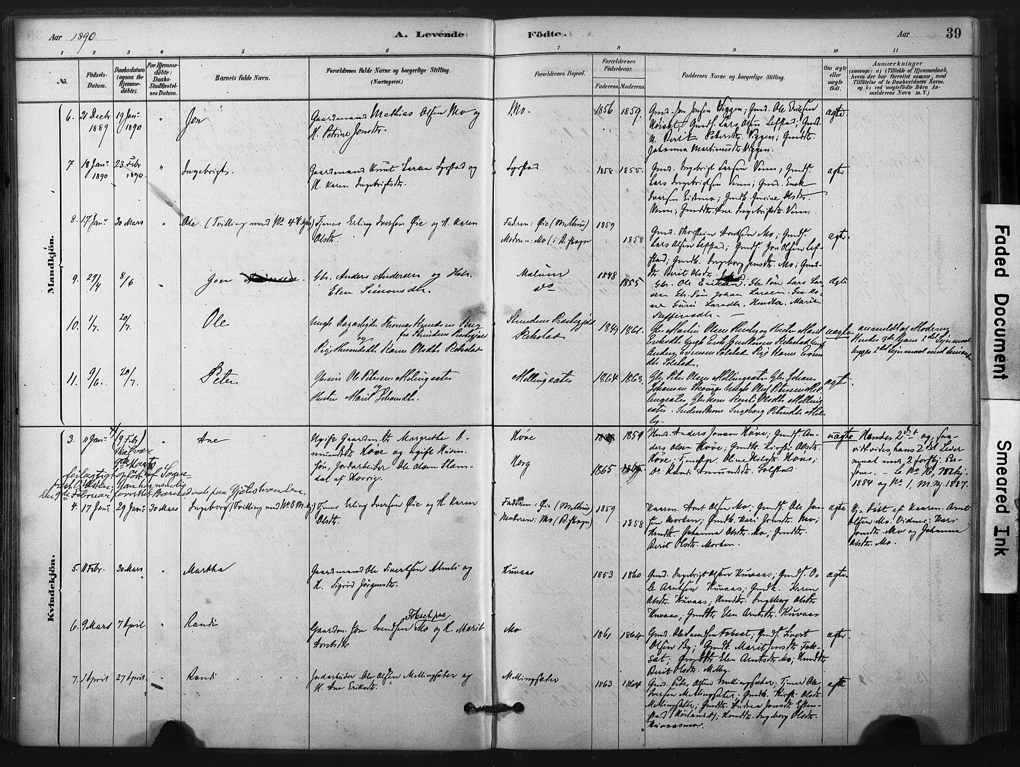Ministerialprotokoller, klokkerbøker og fødselsregistre - Sør-Trøndelag, AV/SAT-A-1456/667/L0795: Ministerialbok nr. 667A03, 1879-1907, s. 39