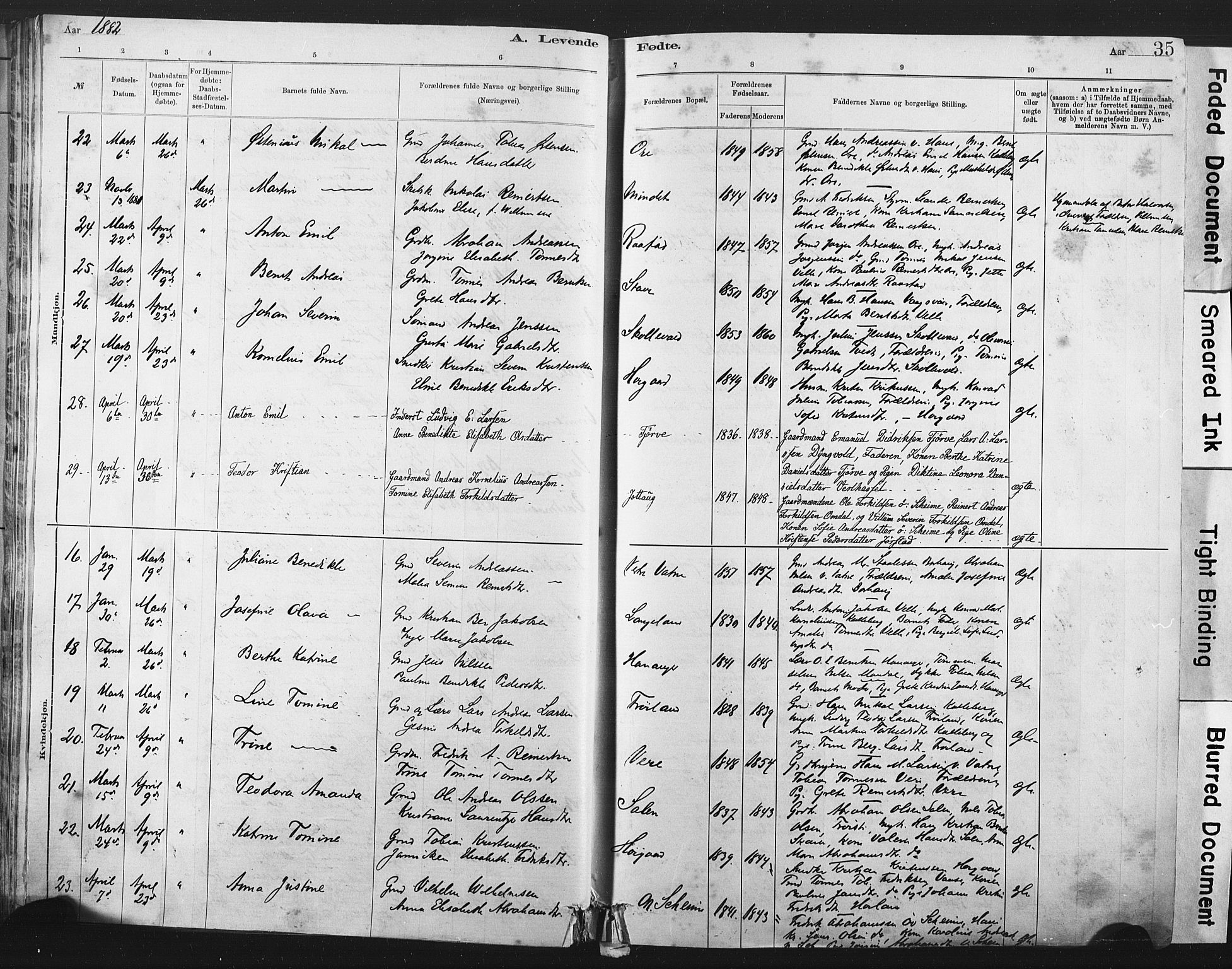 Lista sokneprestkontor, AV/SAK-1111-0027/F/Fa/L0012: Ministerialbok nr. A 12, 1879-1903, s. 35