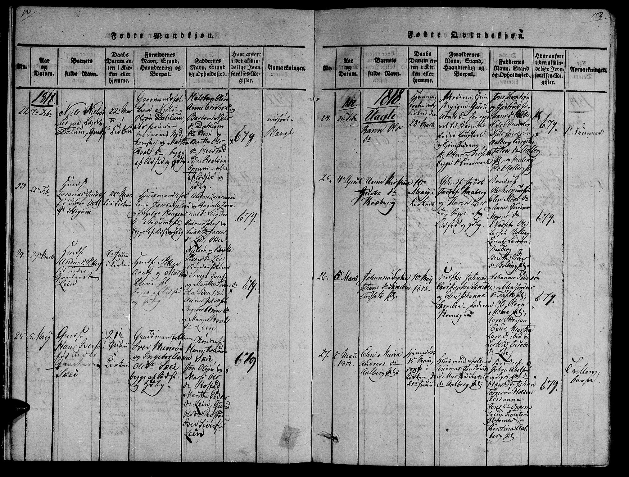 Ministerialprotokoller, klokkerbøker og fødselsregistre - Nord-Trøndelag, SAT/A-1458/735/L0333: Ministerialbok nr. 735A04 /1, 1816-1824, s. 12-13