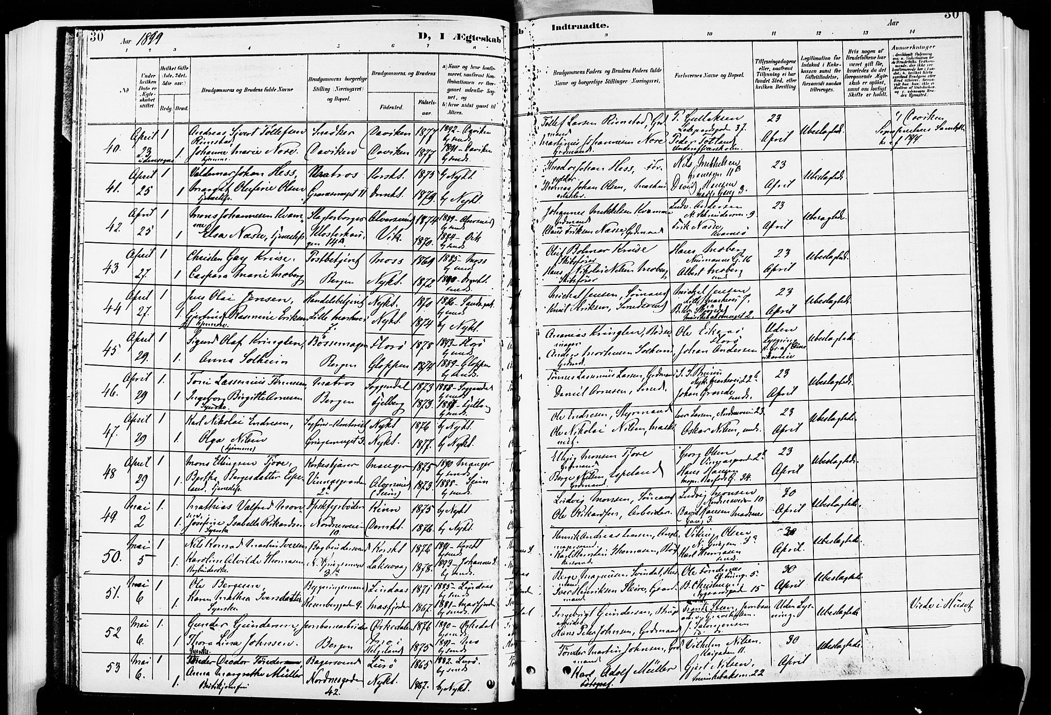 Nykirken Sokneprestembete, AV/SAB-A-77101/H/Hab: Klokkerbok nr. D 2, 1896-1905, s. 30