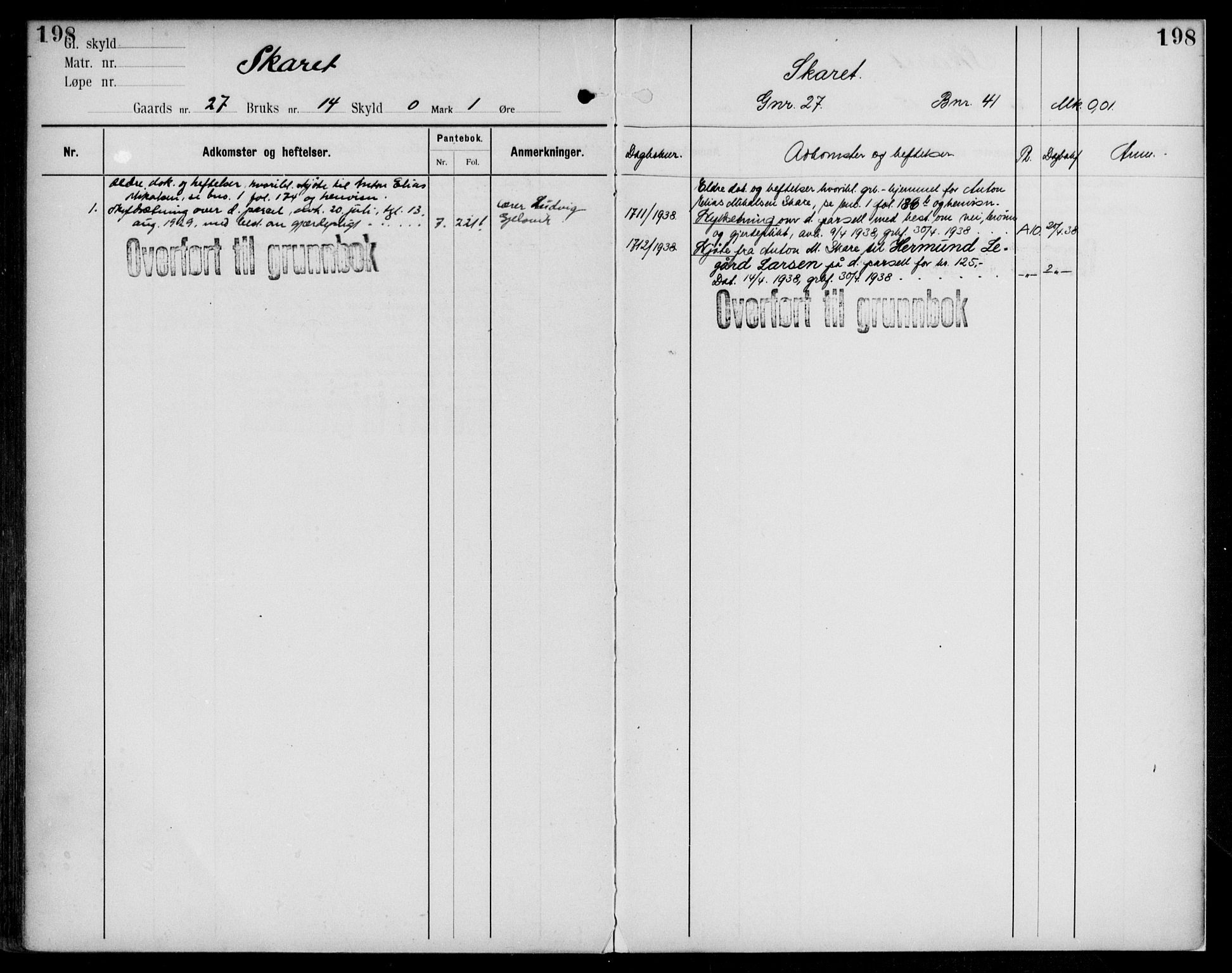 Midhordland sorenskriveri, AV/SAB-A-3001/1/G/Ga/Gab/L0108: Panteregister nr. II.A.b.108, s. 198