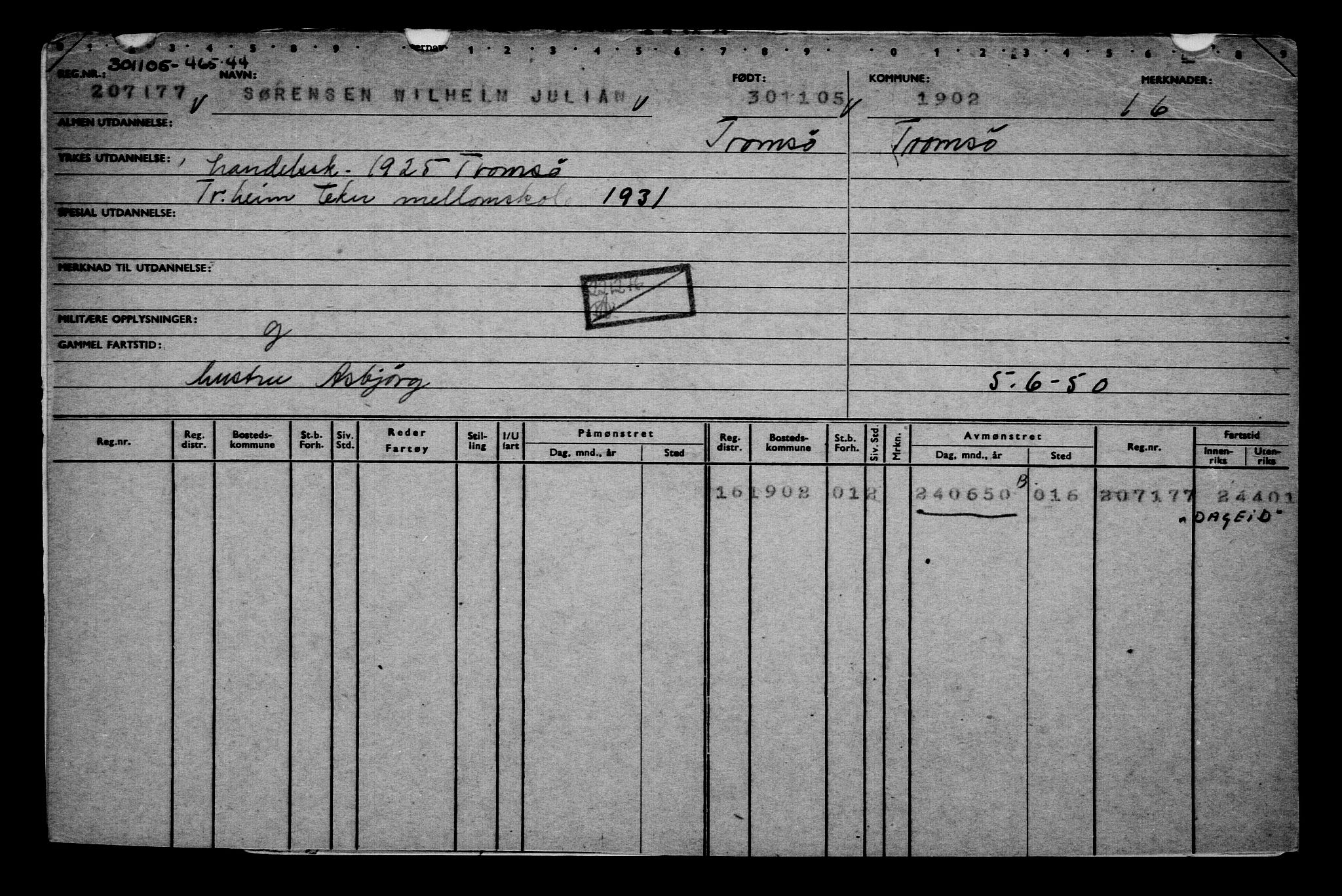 Direktoratet for sjømenn, AV/RA-S-3545/G/Gb/L0062: Hovedkort, 1905, s. 290