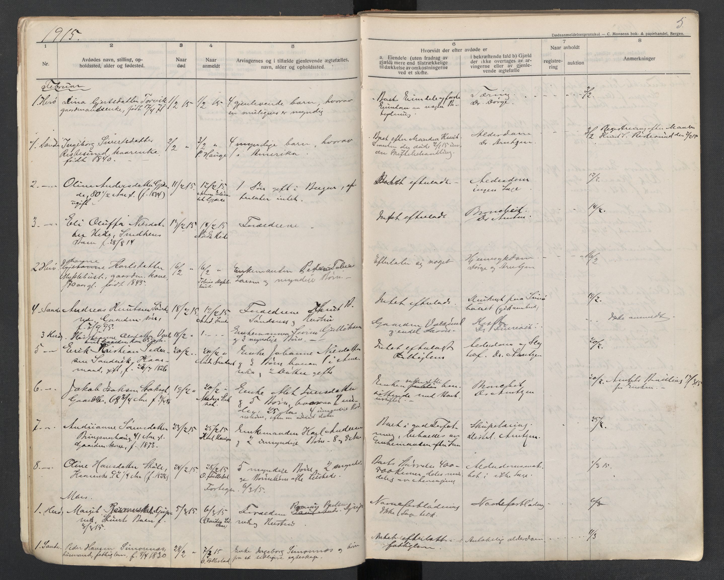 Herøy og Sande lensmannskontor, AV/SAT-A-5655/2/2/L0045: Dødsfallprotokoll, 1914-1923, s. 5