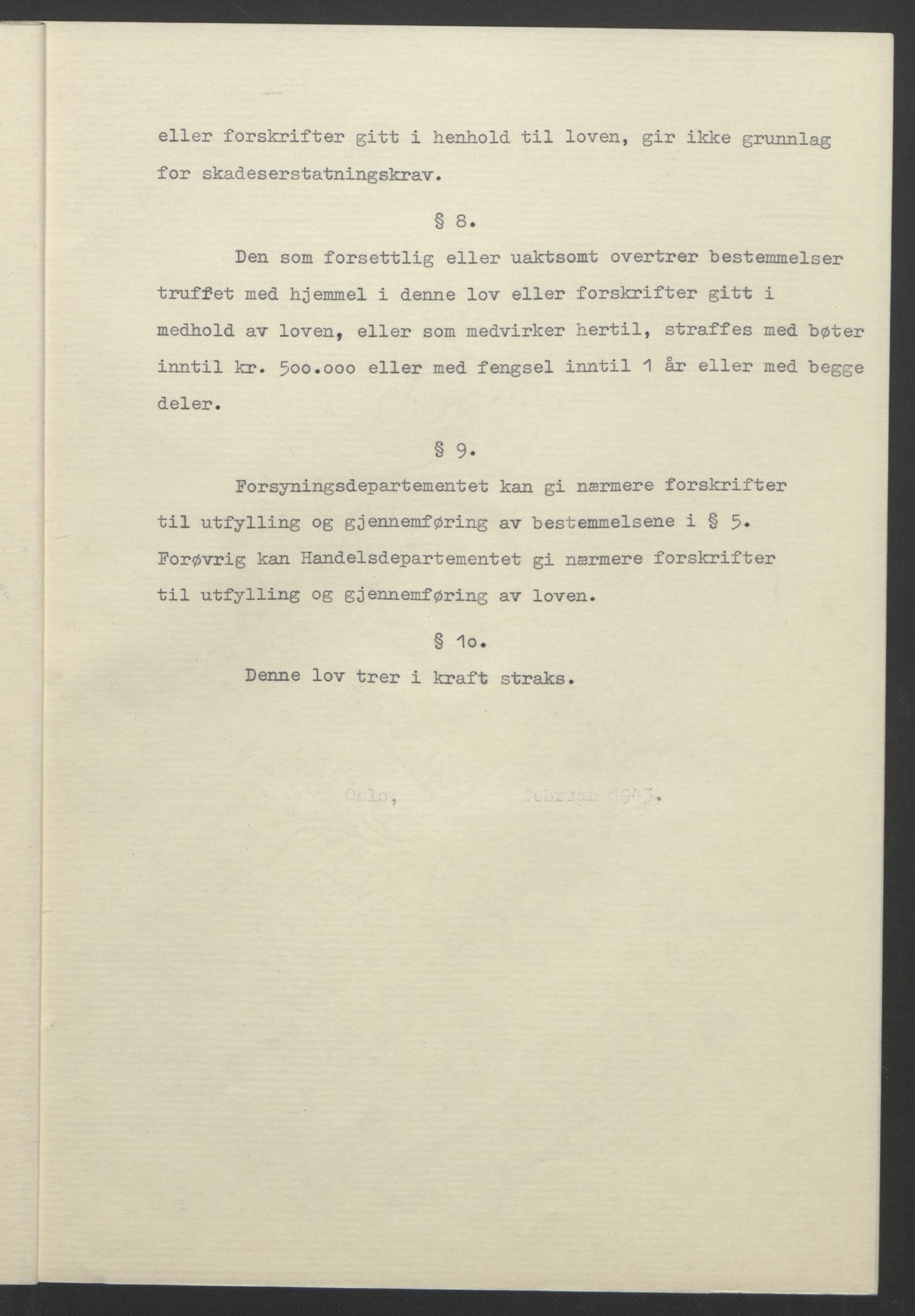 NS-administrasjonen 1940-1945 (Statsrådsekretariatet, de kommisariske statsråder mm), RA/S-4279/D/Db/L0099: Lover, 1943, s. 166
