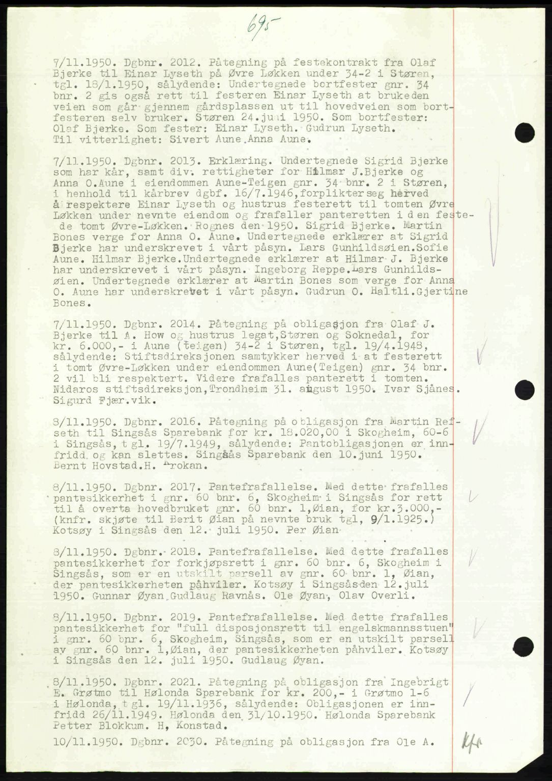 Gauldal sorenskriveri, SAT/A-0014/1/2/2C: Pantebok nr. A11, 1950-1950, Dagboknr: 2012/1950