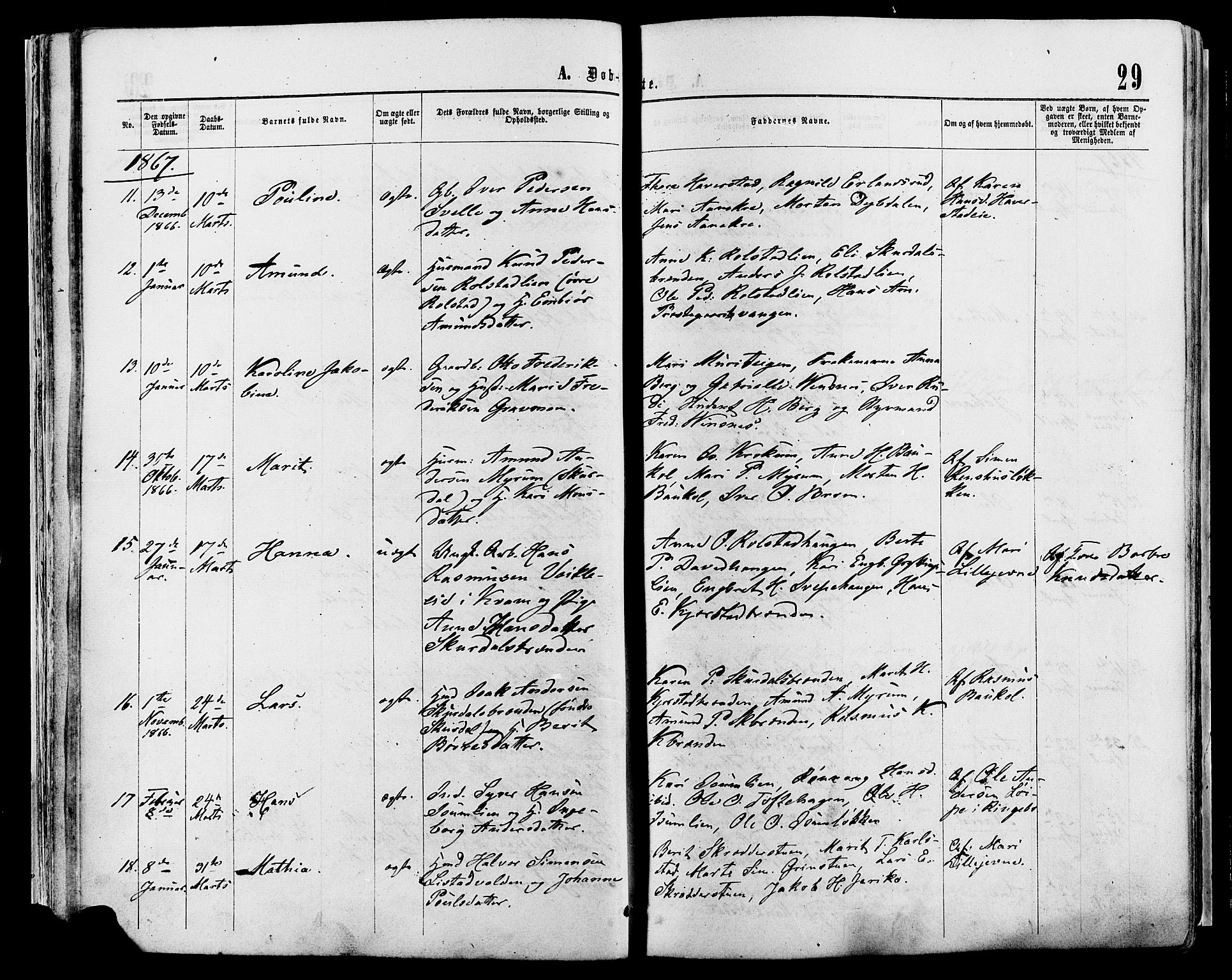 Sør-Fron prestekontor, SAH/PREST-010/H/Ha/Haa/L0002: Ministerialbok nr. 2, 1864-1880, s. 29