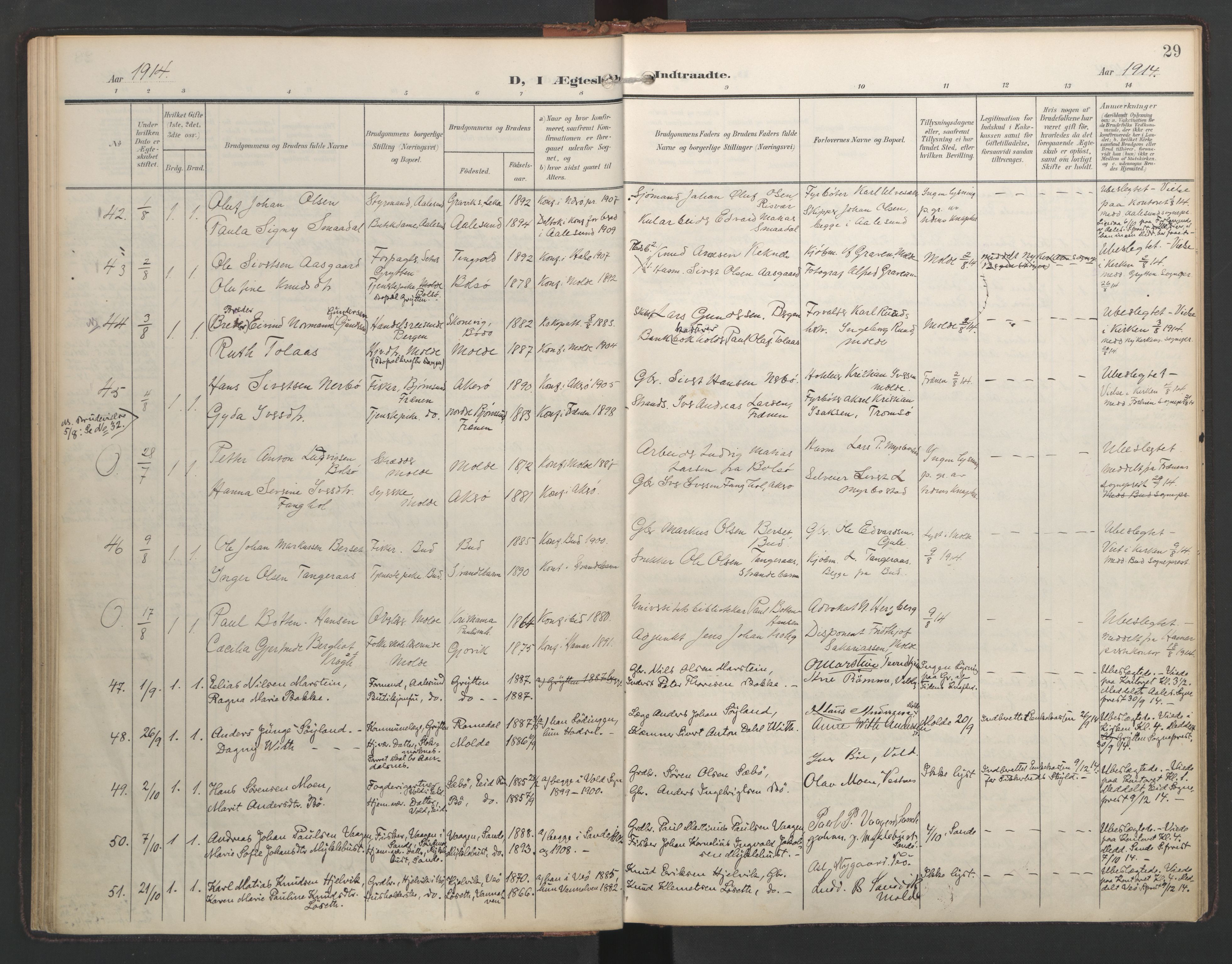 Ministerialprotokoller, klokkerbøker og fødselsregistre - Møre og Romsdal, AV/SAT-A-1454/558/L0694: Ministerialbok nr. 558A08, 1907-1922, s. 29