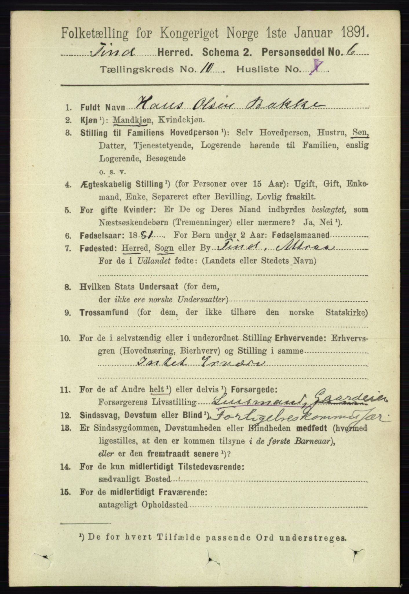 RA, Folketelling 1891 for 0826 Tinn herred, 1891, s. 2012