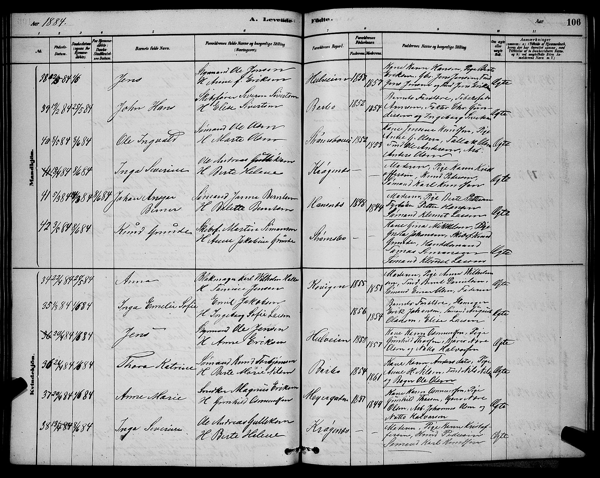 Barbu sokneprestkontor, AV/SAK-1111-0003/F/Fb/L0001: Klokkerbok nr. B 1, 1878-1890, s. 106