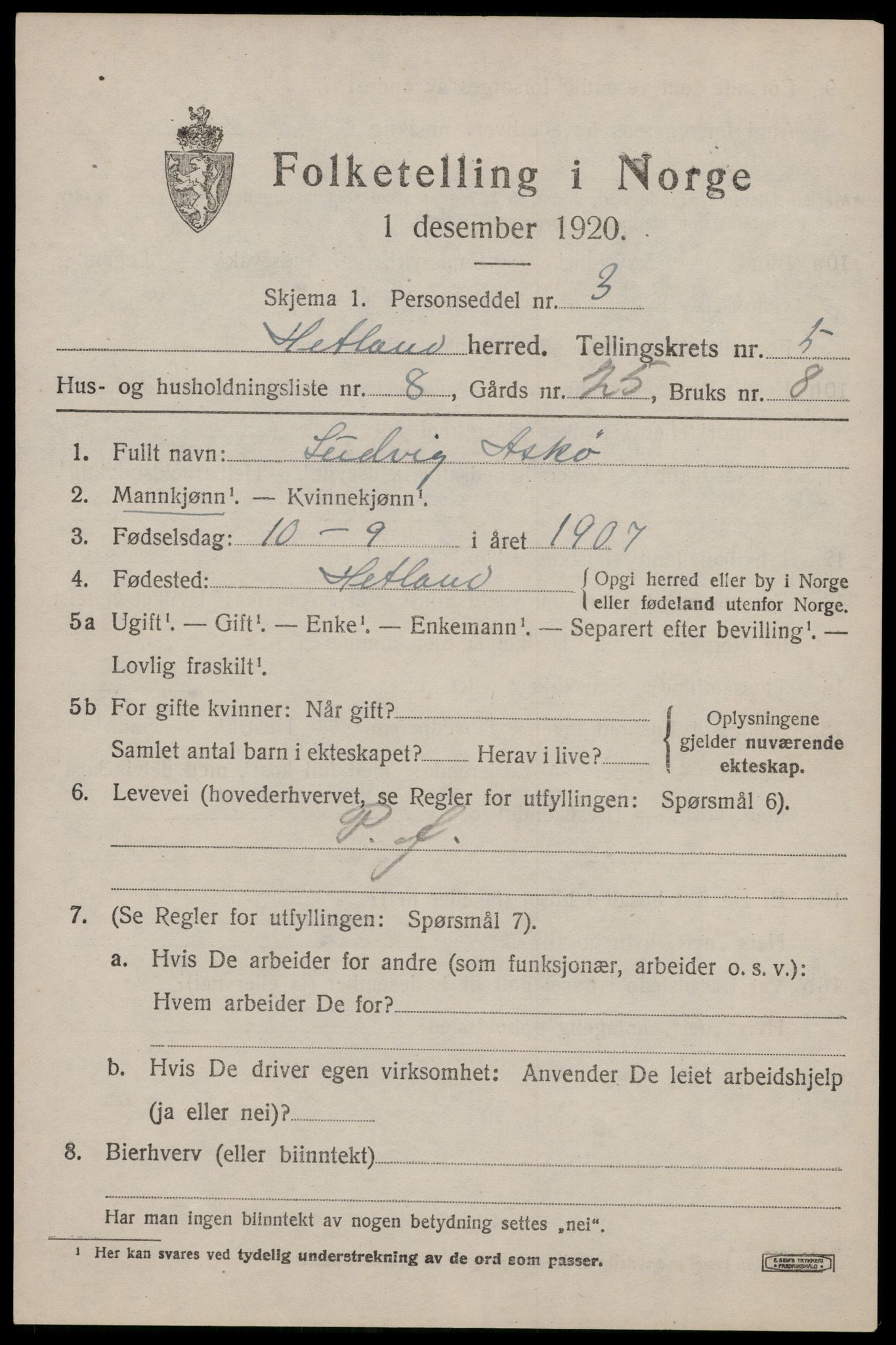 SAST, Folketelling 1920 for 1126 Hetland herred, 1920, s. 8473