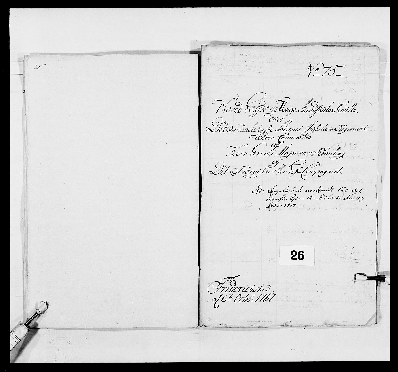 Kommanderende general (KG I) med Det norske krigsdirektorium, AV/RA-EA-5419/E/Ea/L0496: 1. Smålenske regiment, 1765-1767, s. 481