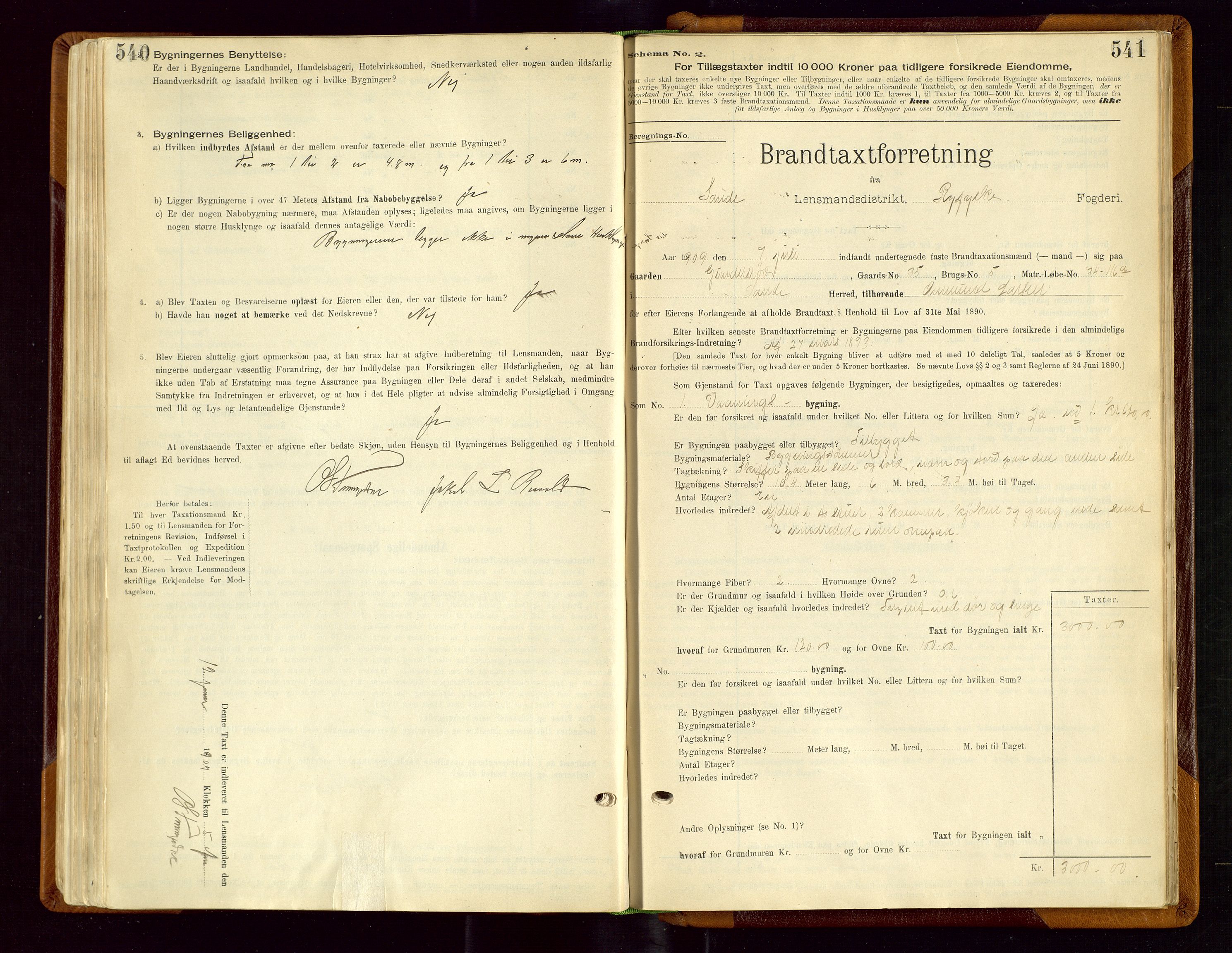 Sauda lensmannskontor, SAST/A-100177/Gob/L0001: Branntakstprotokoll - skjematakst, 1894-1914, s. 540-541