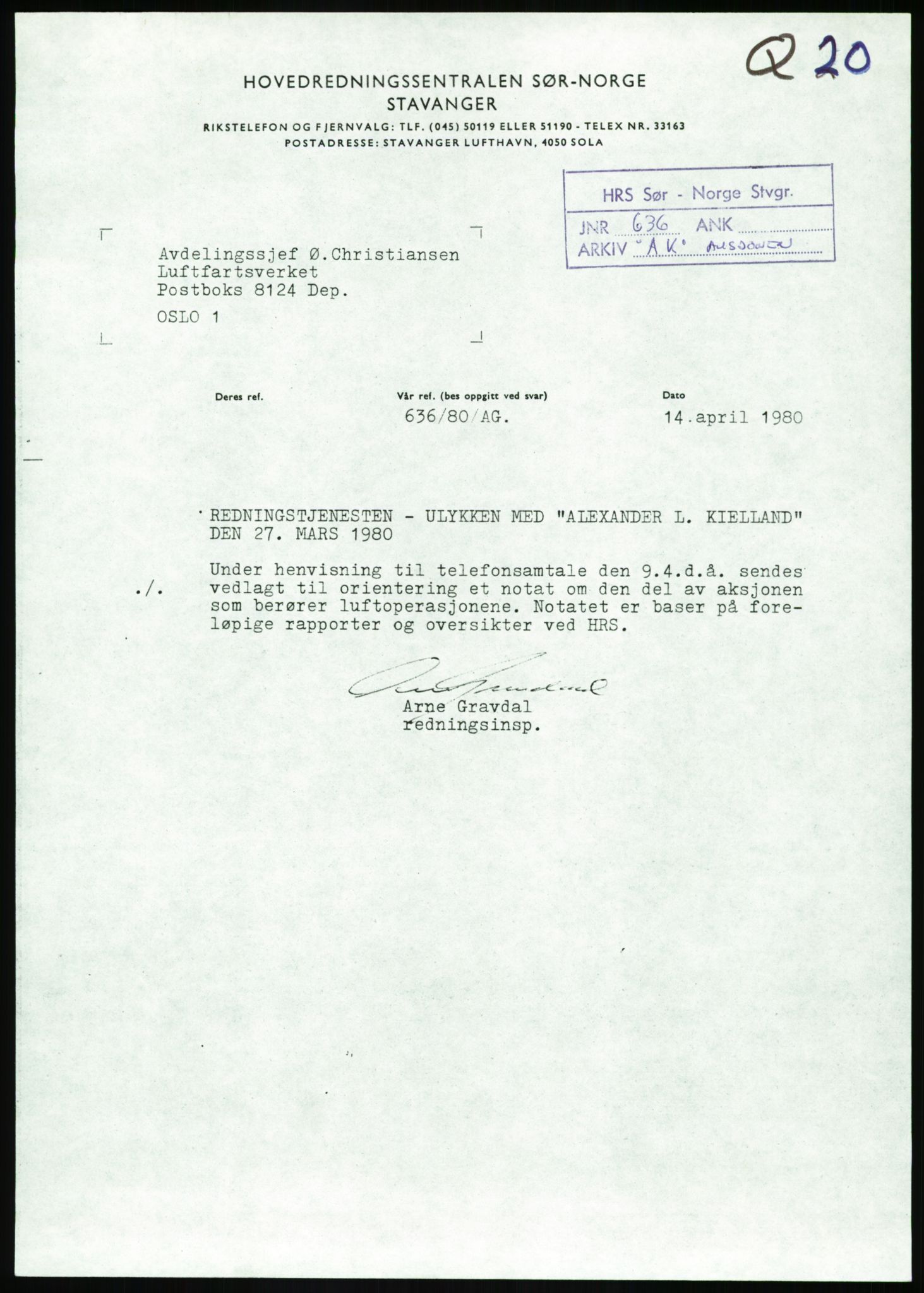 Justisdepartementet, Granskningskommisjonen ved Alexander Kielland-ulykken 27.3.1980, AV/RA-S-1165/D/L0017: P Hjelpefartøy (Doku.liste + P1-P6 av 6)/Q Hovedredningssentralen (Q0-Q27 av 27), 1980-1981, s. 557