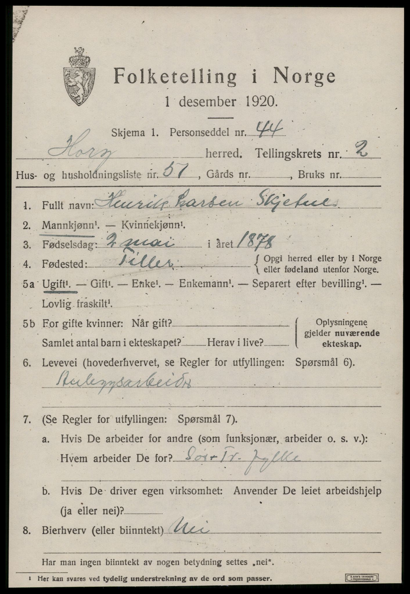 SAT, Folketelling 1920 for 1650 Horg herred, 1920, s. 2306