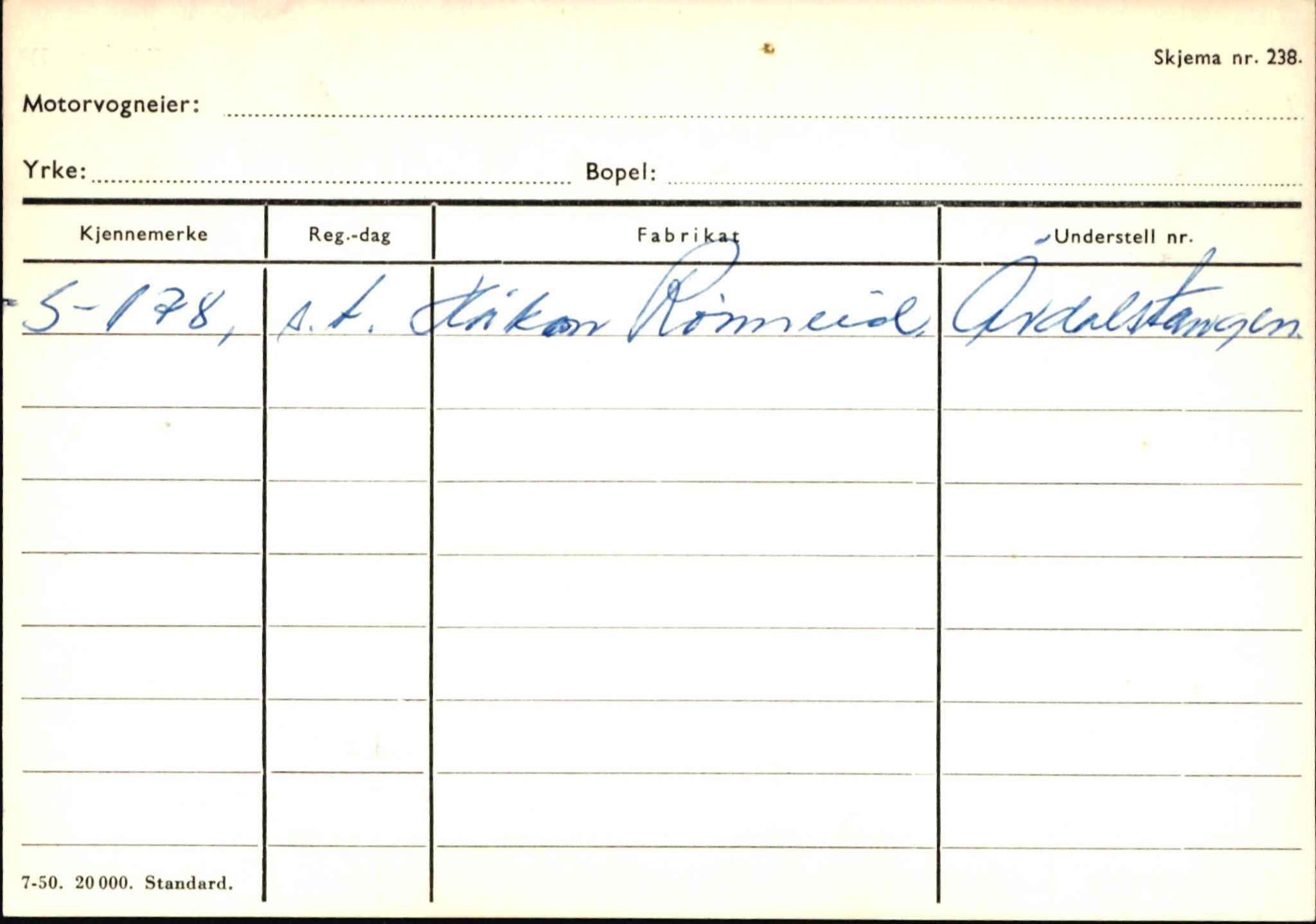 Statens vegvesen, Sogn og Fjordane vegkontor, AV/SAB-A-5301/4/F/L0146: Registerkort Årdal R-Å samt diverse kort, 1945-1975, s. 1713