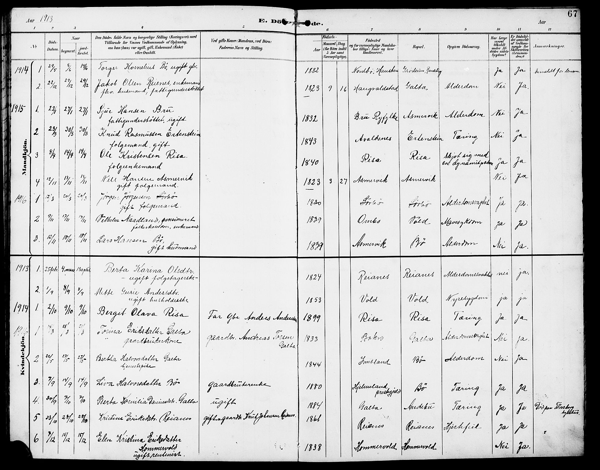 Rennesøy sokneprestkontor, AV/SAST-A -101827/H/Ha/Hab/L0012: Klokkerbok nr. B 11, 1894-1924, s. 67
