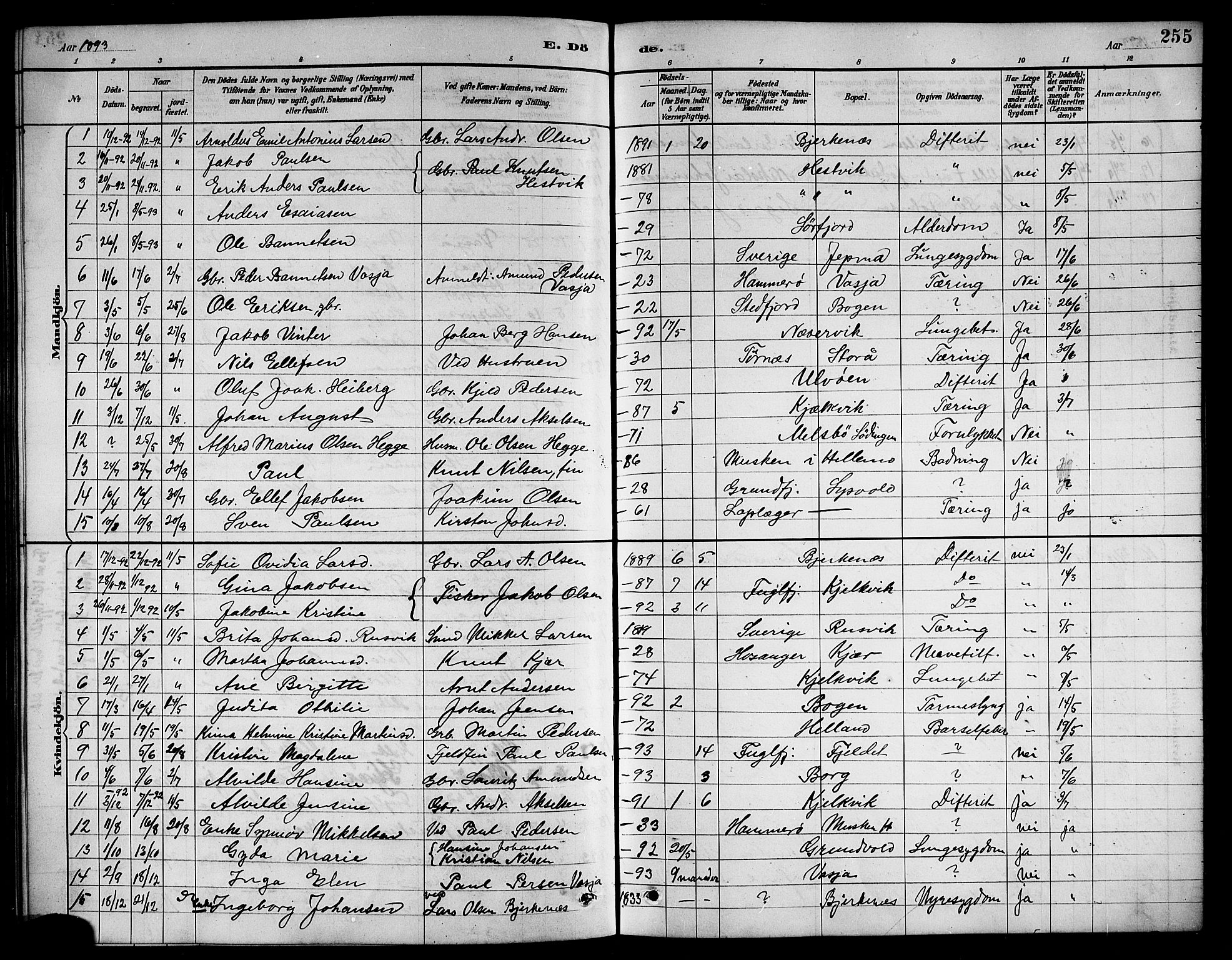 Ministerialprotokoller, klokkerbøker og fødselsregistre - Nordland, SAT/A-1459/861/L0876: Klokkerbok nr. 861C02, 1887-1903, s. 255