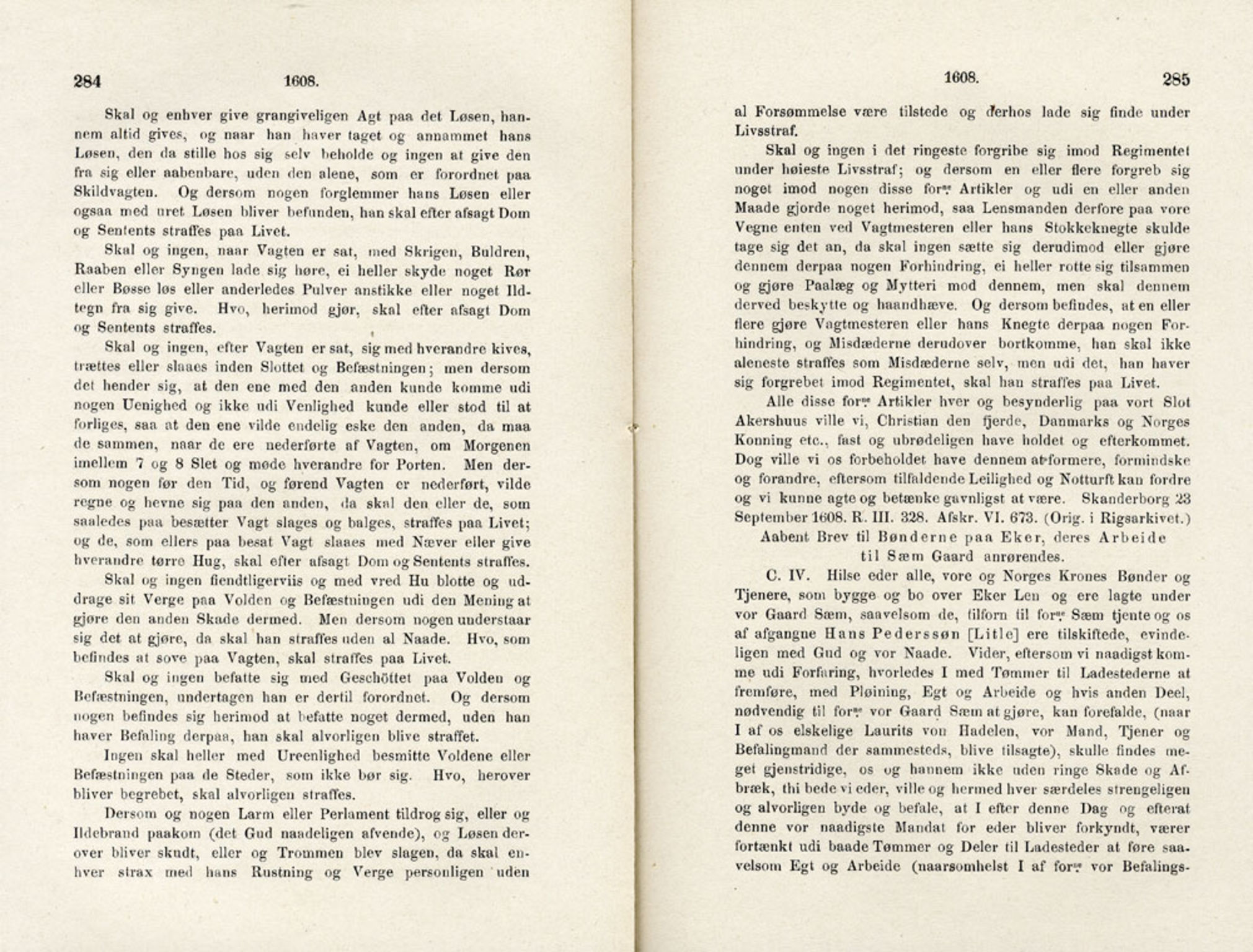 Publikasjoner utgitt av Det Norske Historiske Kildeskriftfond, PUBL/-/-/-: Norske Rigs-Registranter, bind 4, 1603-1618, s. 284-285